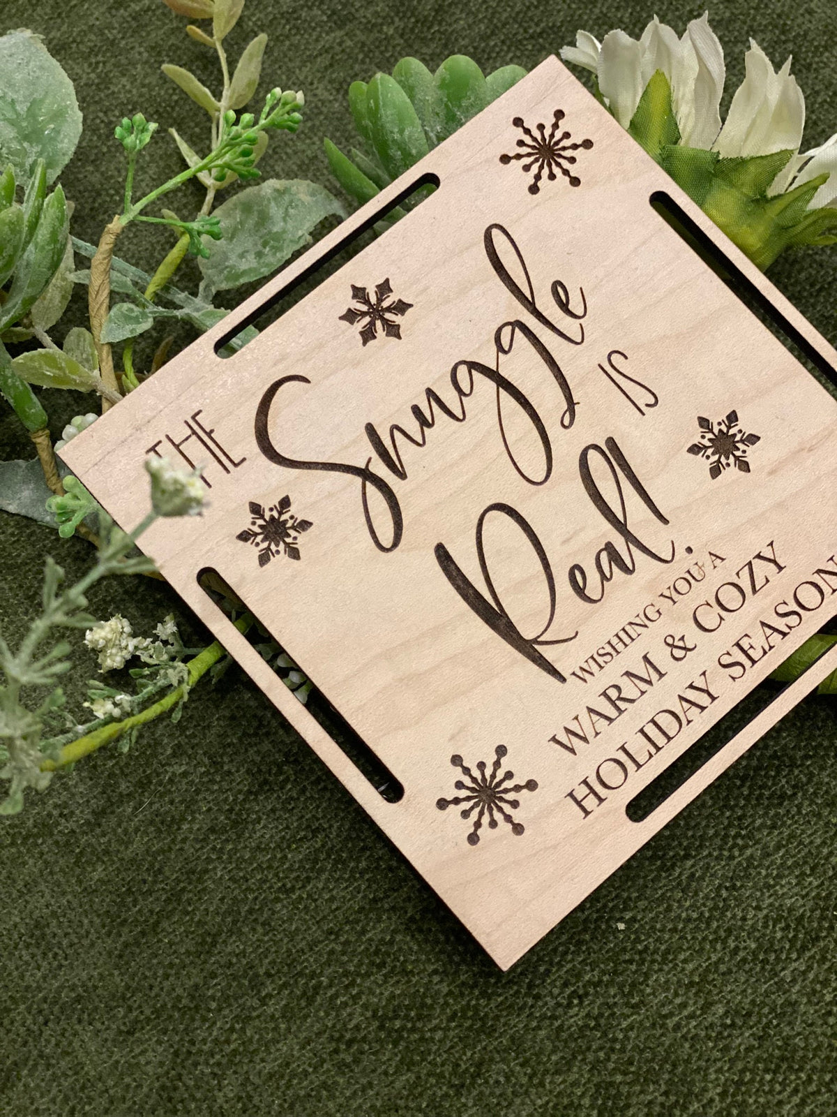 Laser Engraved Birch Blanket Tag: "The Snuggle is Real"