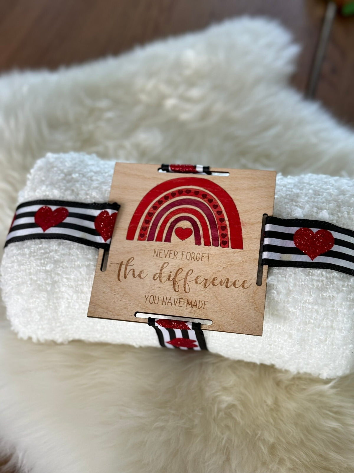 Engraved Wood Blanket Tag: Rainbow Thank You Gift, 5x5