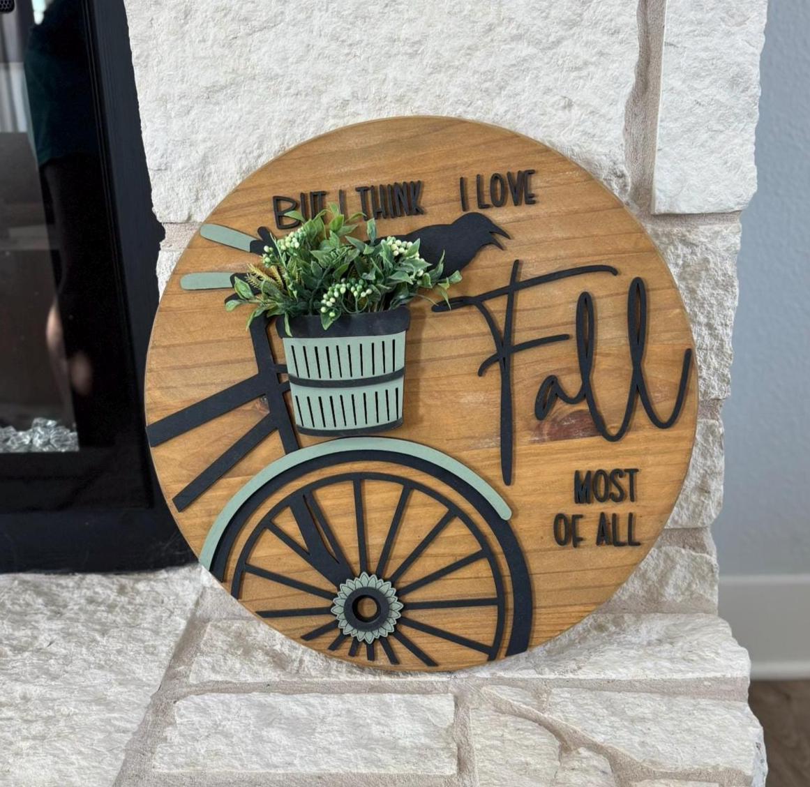 Rustic Fall Door Sign, Farmhouse Autumn Decor with Layered Bike