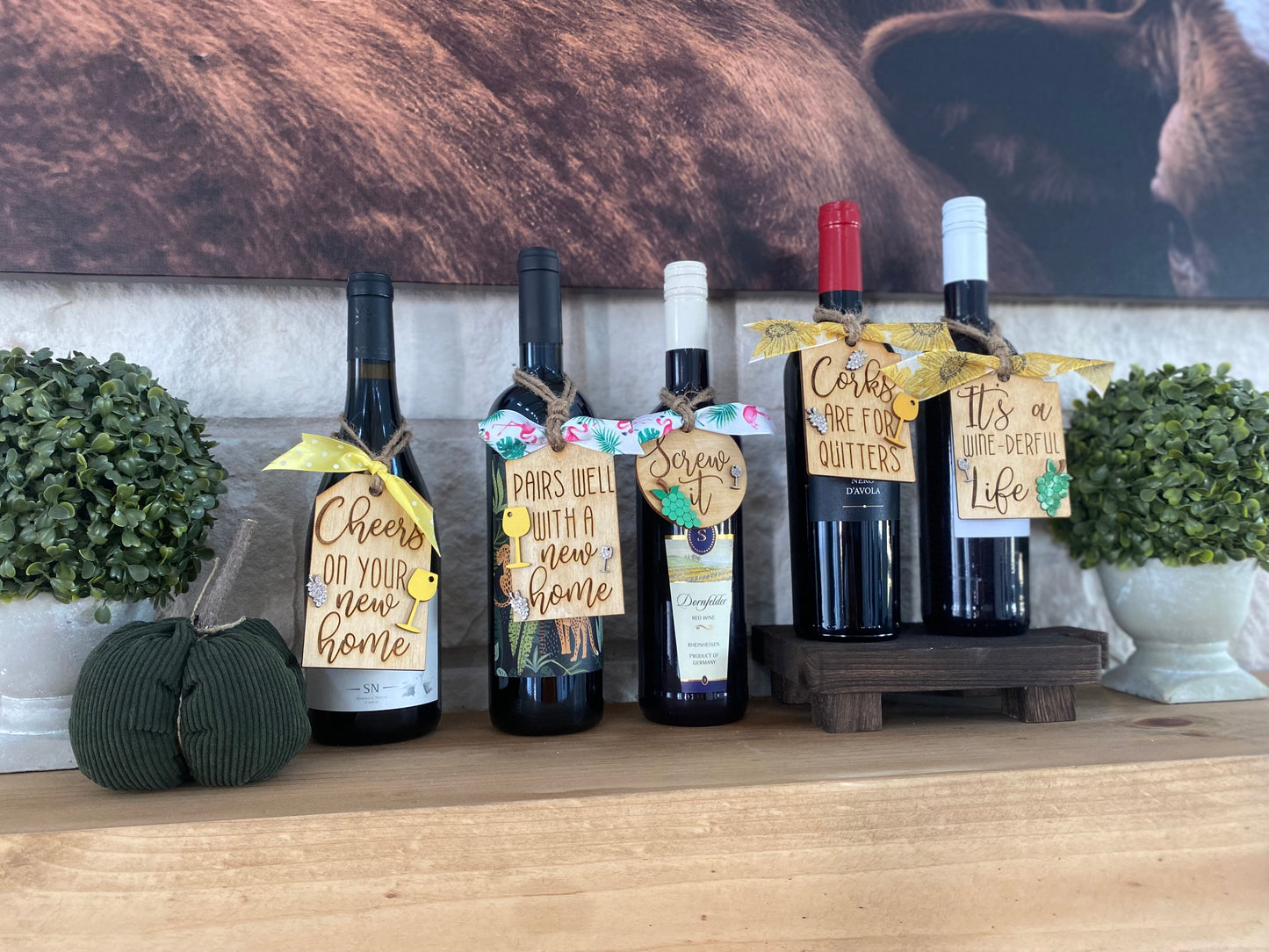 "Pairs well with a new home" Wine tag