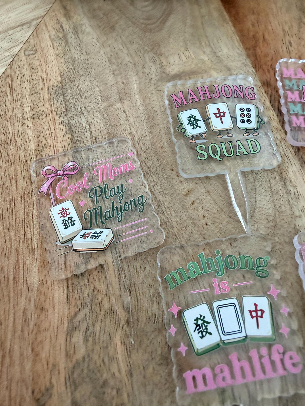 Mahjong Acrylic Cupcake Toppers, Game Night Party Decorations (Set of 6)
