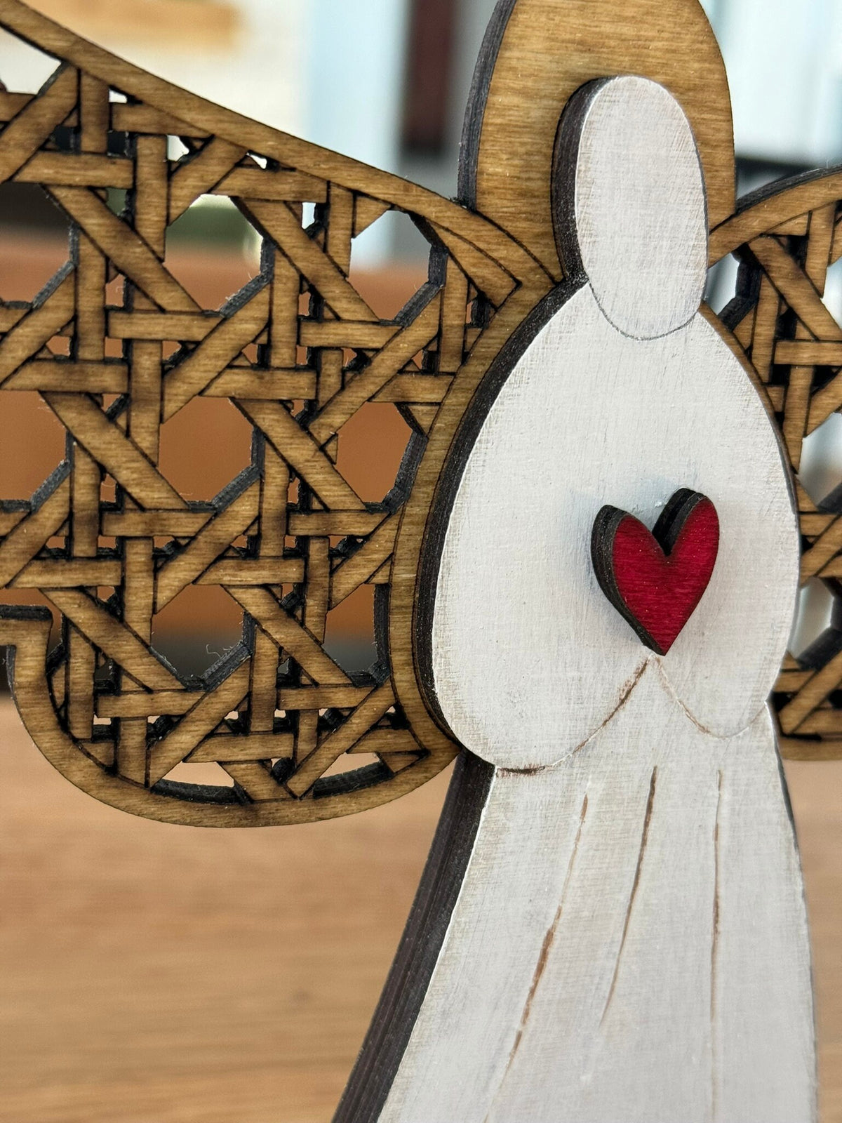 Cane Winged Angel with Heart, Remembrance Memorial Shelf Sitter