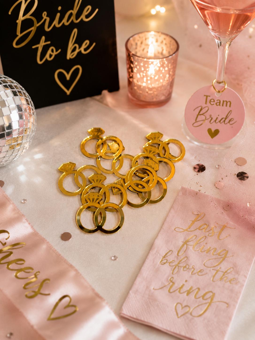 Gold Acrylic Wedding Ring Cupcake Toppers, Bridal Shower Decor