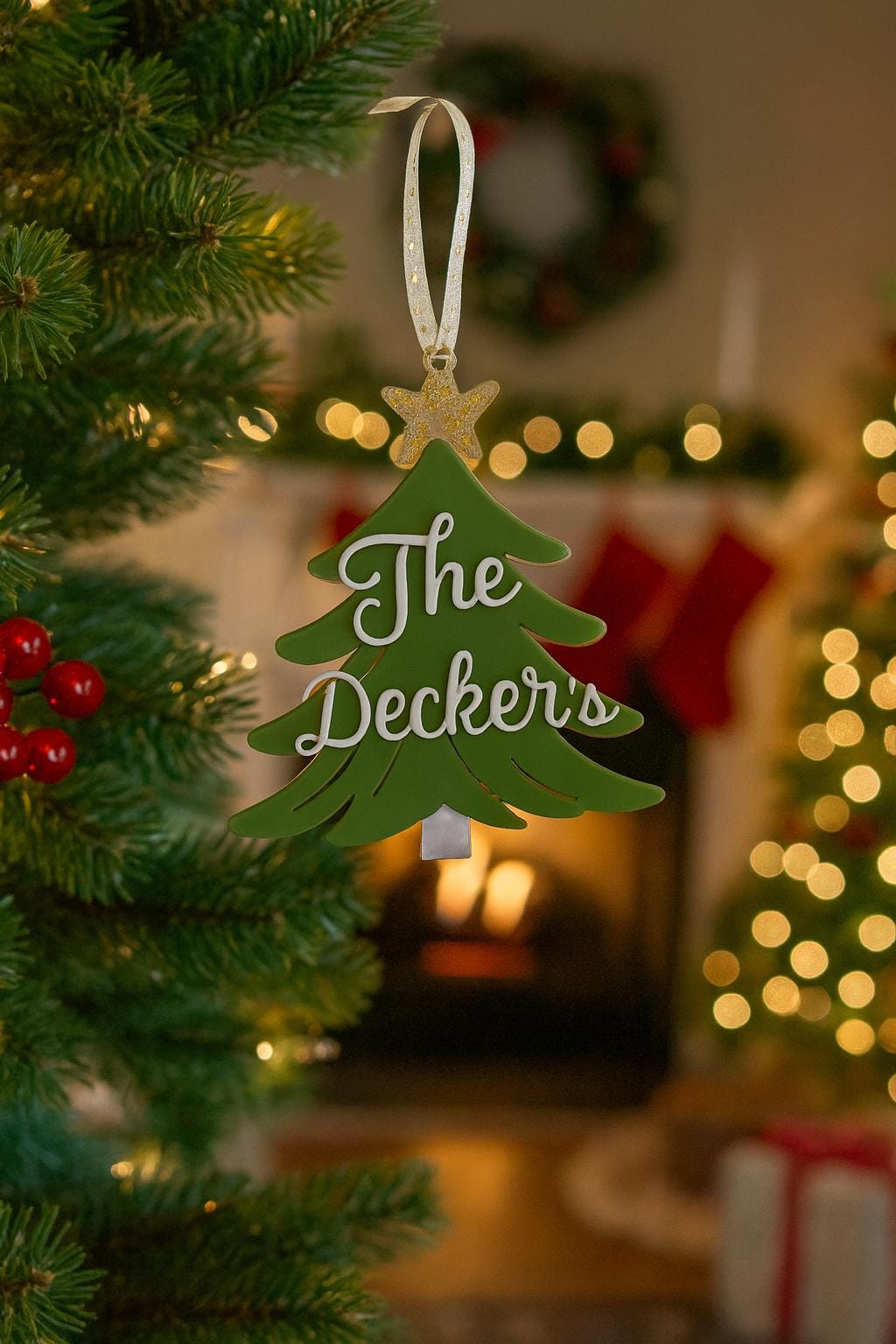 Personalized Family Name Christmas Tree Ornament: Laser Cut Acrylic