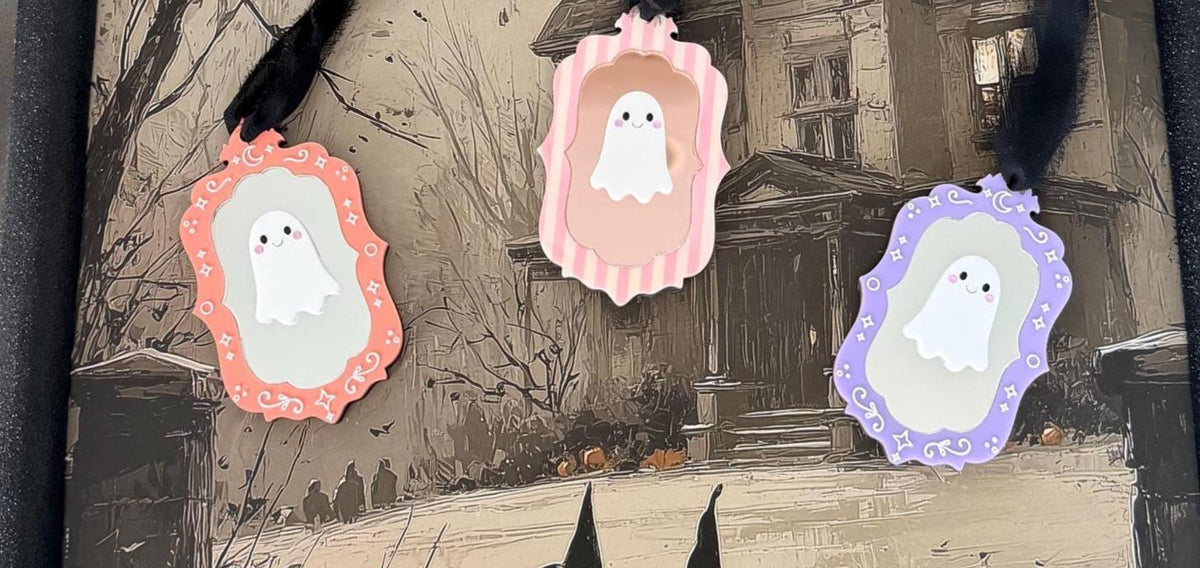 Boo Basket name Tag Personalized Ghost Mirror Bag Tag | Custom Halloween Name Tag | Spooky Backpack Charm | Trick or Treat Tag