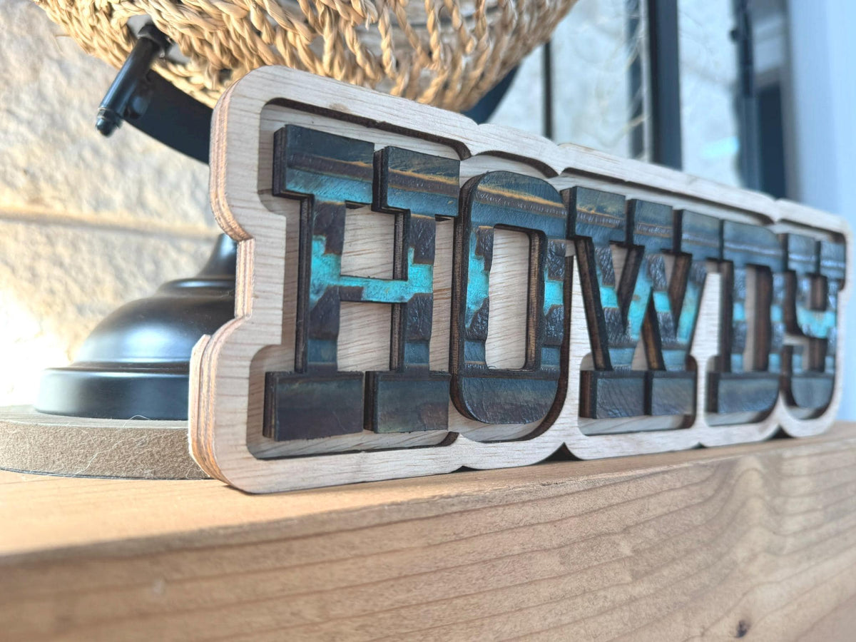 Howdy Wood Leather Sign Western Accent Home Decor Farmhouse Shelf Texas Gift Handmade Rustic Wood Boho Decor