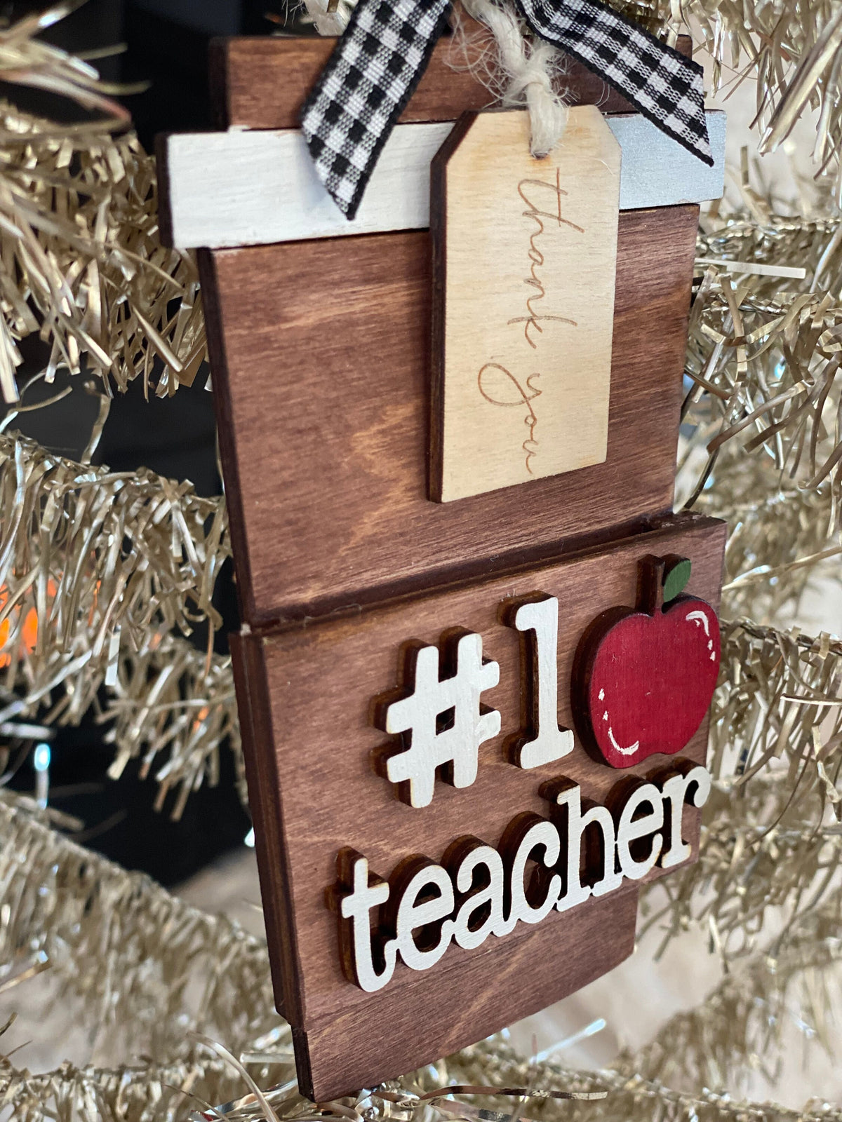 Personalized Teacher Gift Card Ornament, Laser Cut Wood Decor