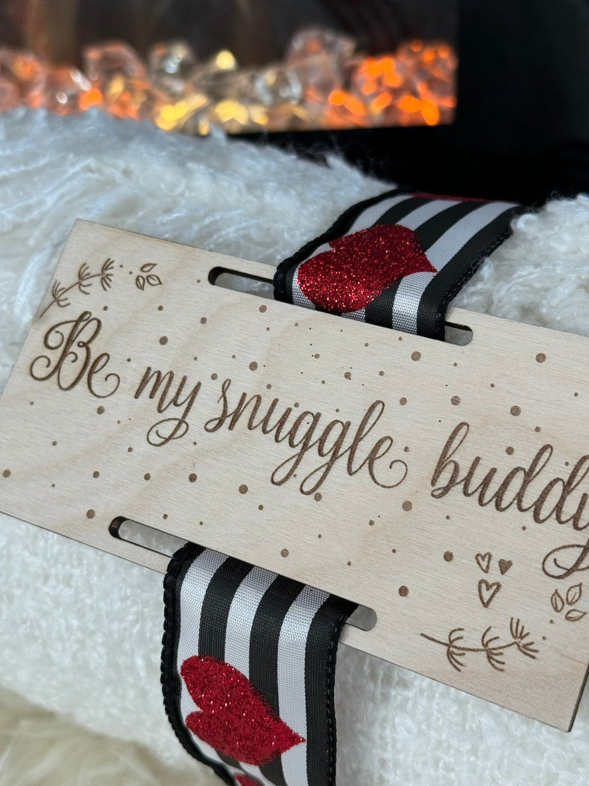 Engraved Wood Blanket Tag: Snuggle Blanket Gift (5x2.5 inches)