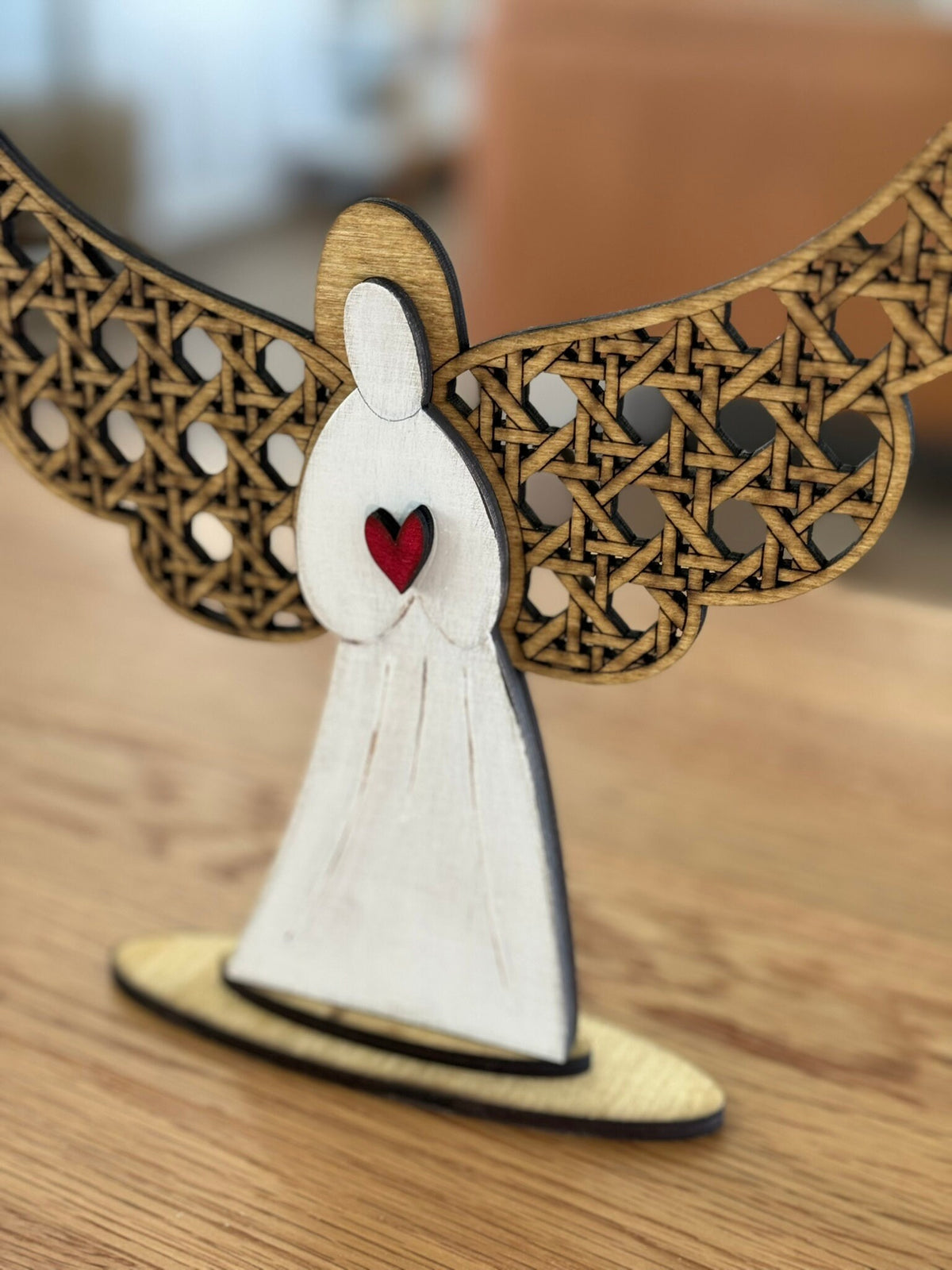 Cane Winged Angel with Heart, Remembrance Memorial Shelf Sitter