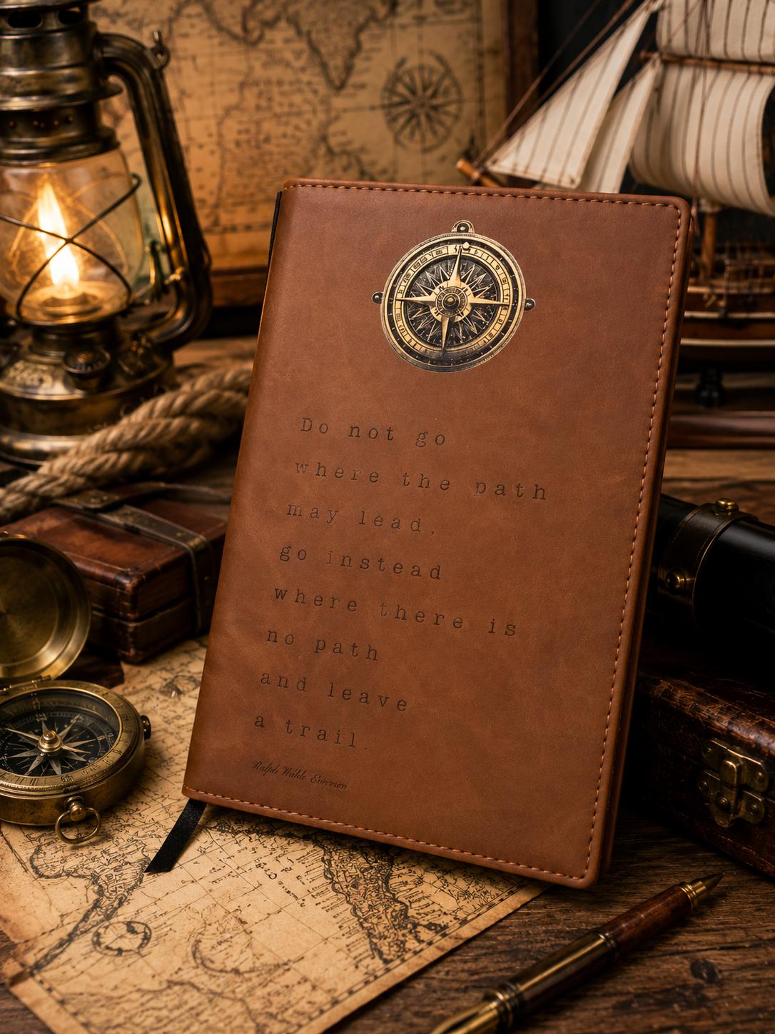 Compass Adventure Journal with Inspirational Quote Brown Leatherette Travel Notebook Traveler Graduation Gift