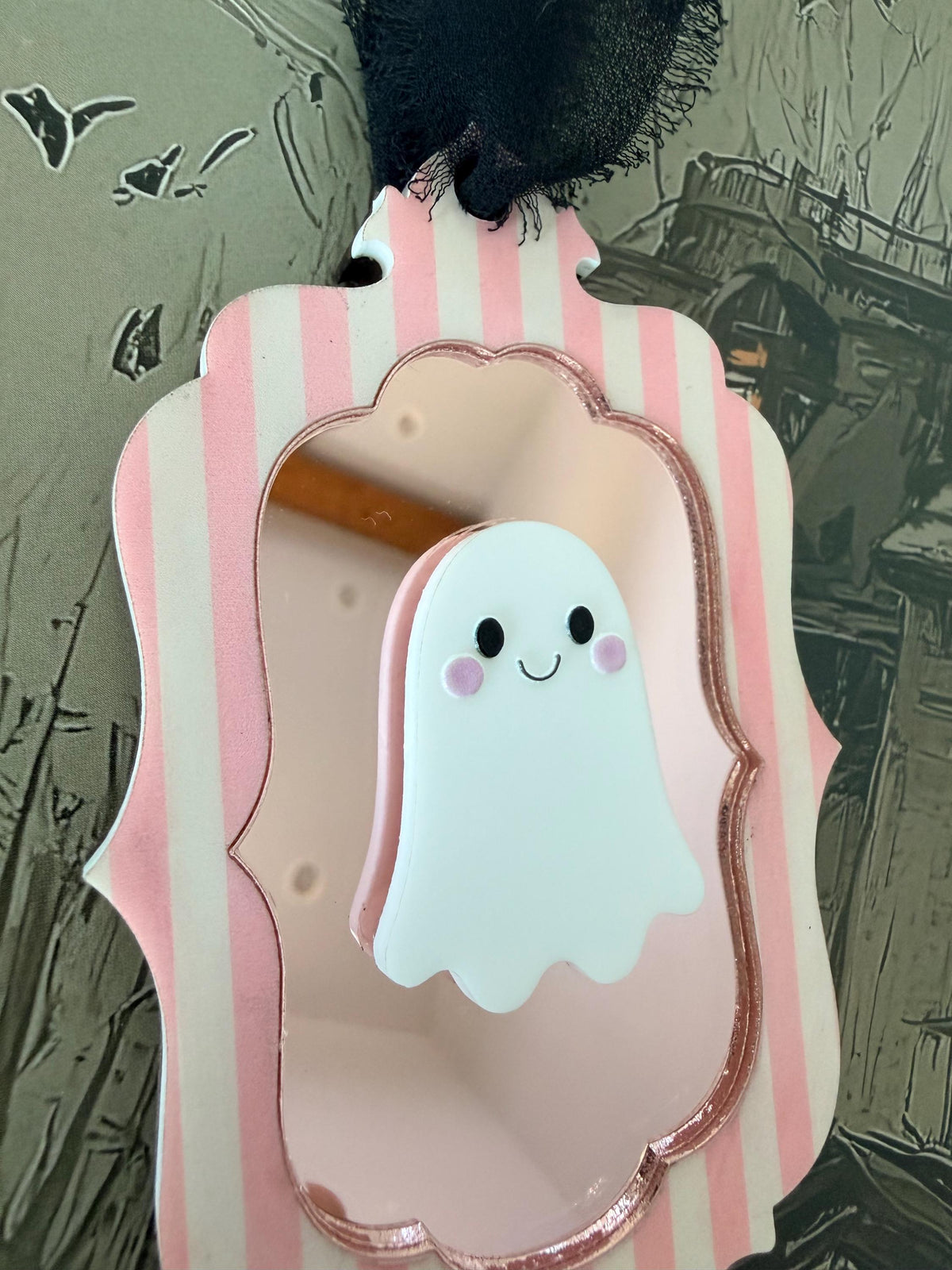 Boo Basket name Tag Personalized Ghost Mirror Bag Tag | Custom Halloween Name Tag | Spooky Backpack Charm | Trick or Treat Tag