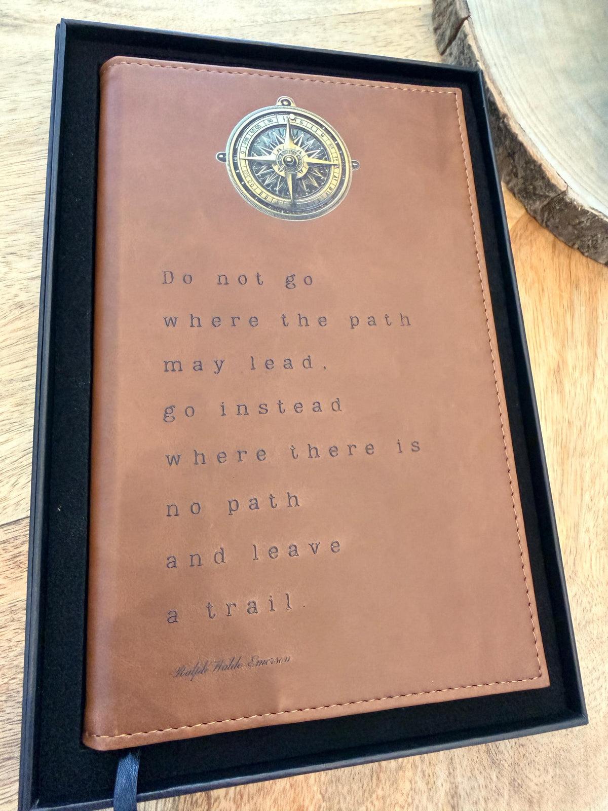 Compass Adventure Journal with Inspirational Quote Brown Leatherette Travel Notebook Traveler Graduation Gift