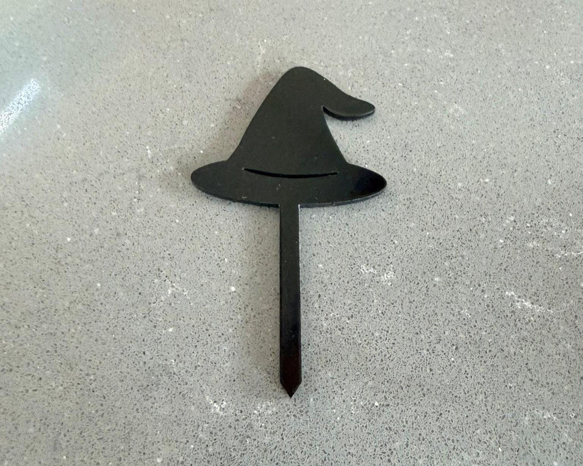 Black Acrylic Witch Hat Cupcake Toppers | Halloween Party Decor (Set of 6)
