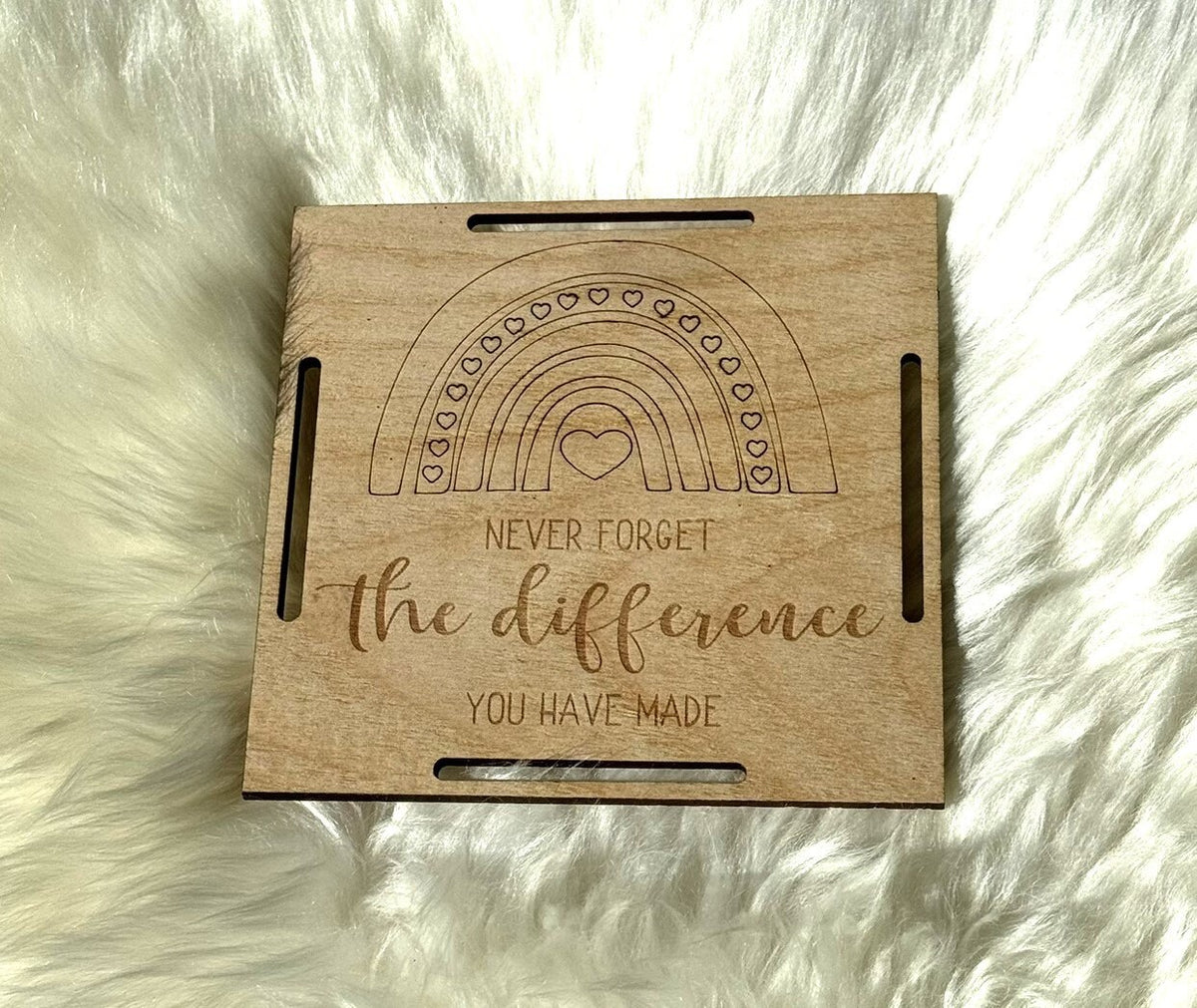 Engraved Wood Blanket Tag: Rainbow Thank You Gift, 5x5