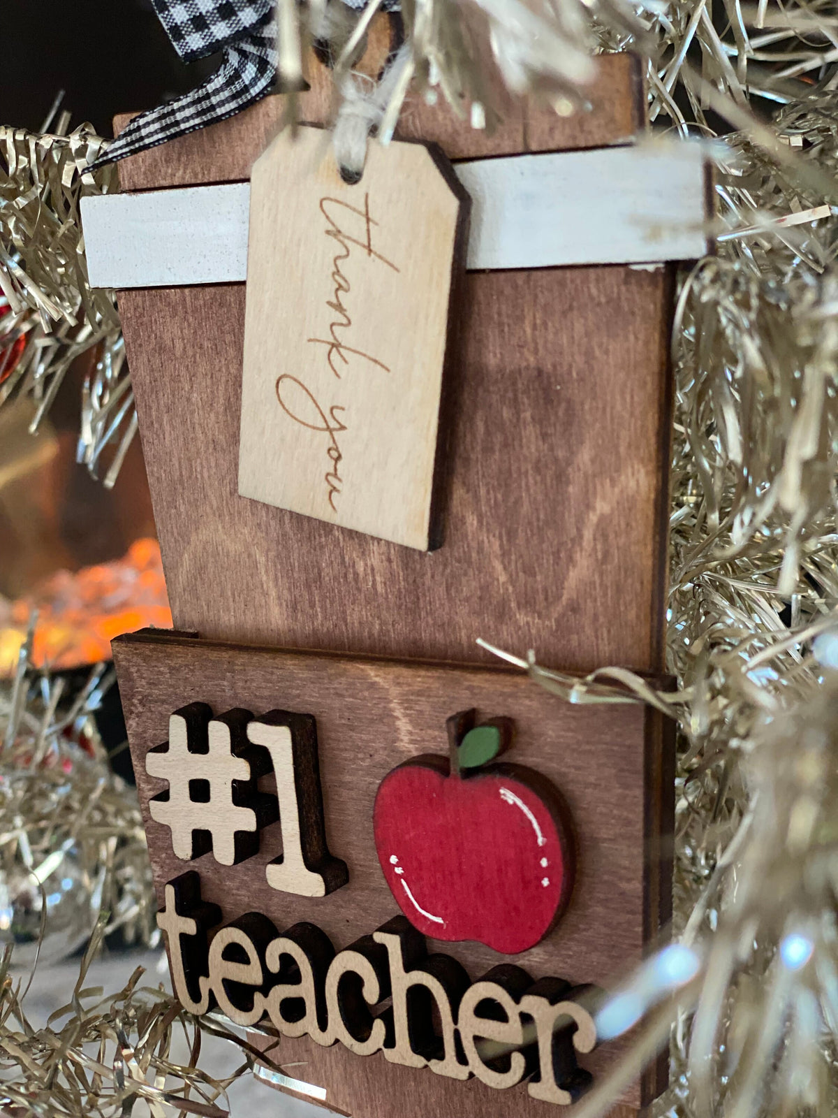 Personalized Teacher Gift Card Ornament, Laser Cut Wood Decor