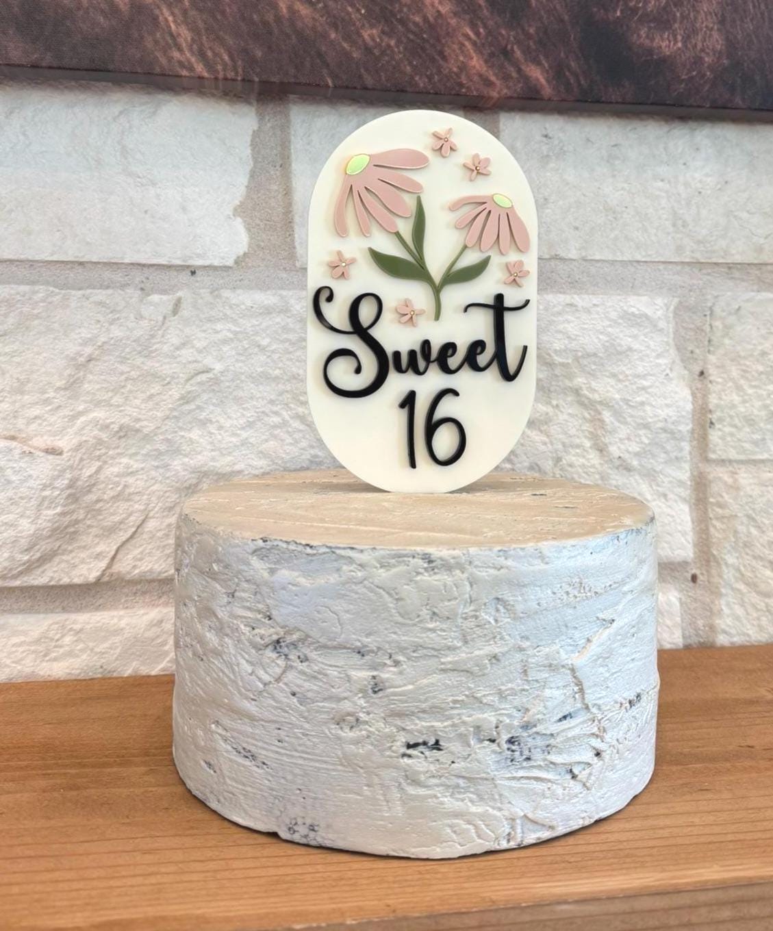 Sweet 16 Cake Topper Floral Pastel Garden Party Decor Acrylic