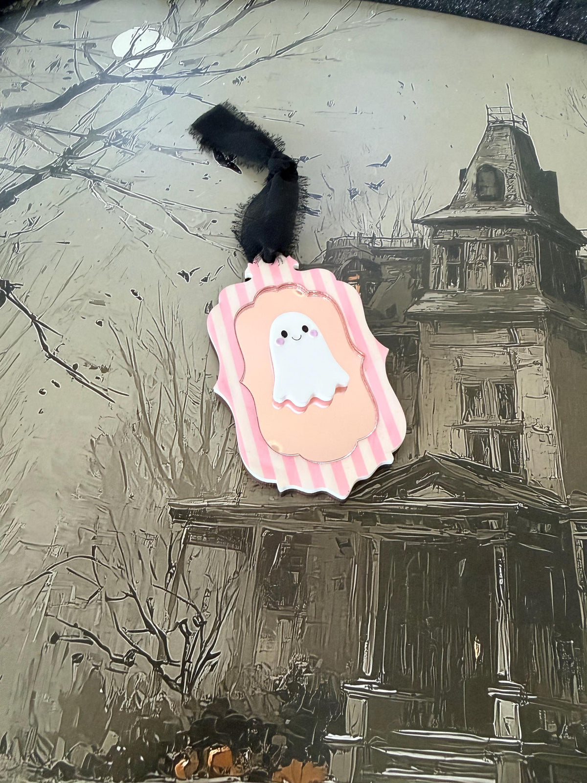 Boo Basket name Tag Personalized Ghost Mirror Bag Tag | Custom Halloween Name Tag | Spooky Backpack Charm | Trick or Treat Tag