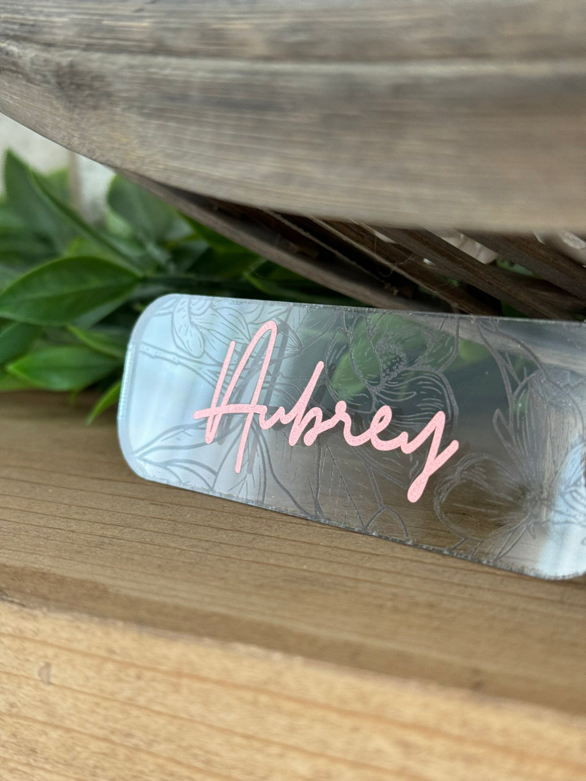 Personalized Acrylic Bookmark, Engraved Magnolia Flower with Chiffon Ribbon