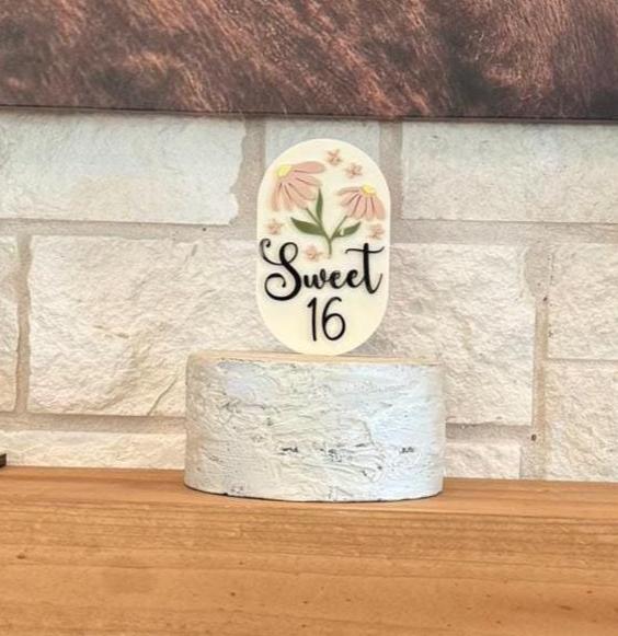 Sweet 16 Cake Topper Floral Pastel Garden Party Decor Acrylic
