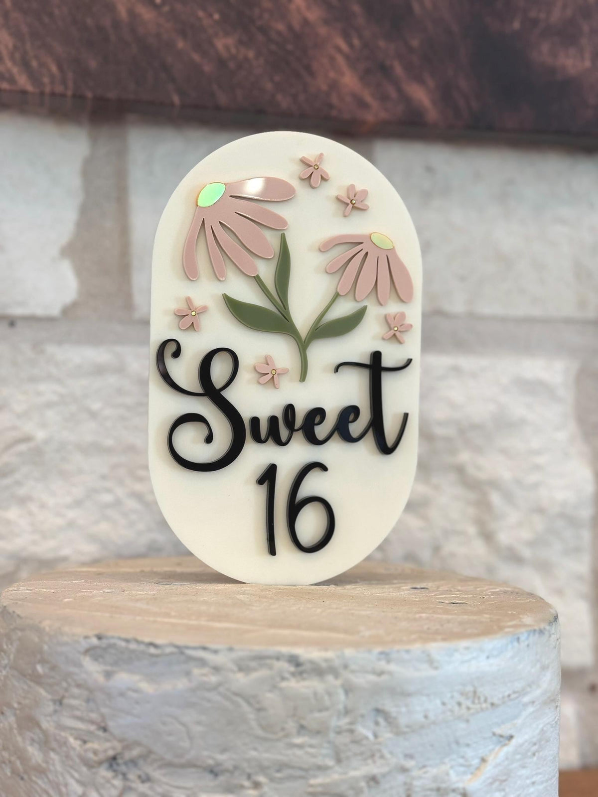 Sweet 16 Cake Topper Floral Pastel Garden Party Decor Acrylic