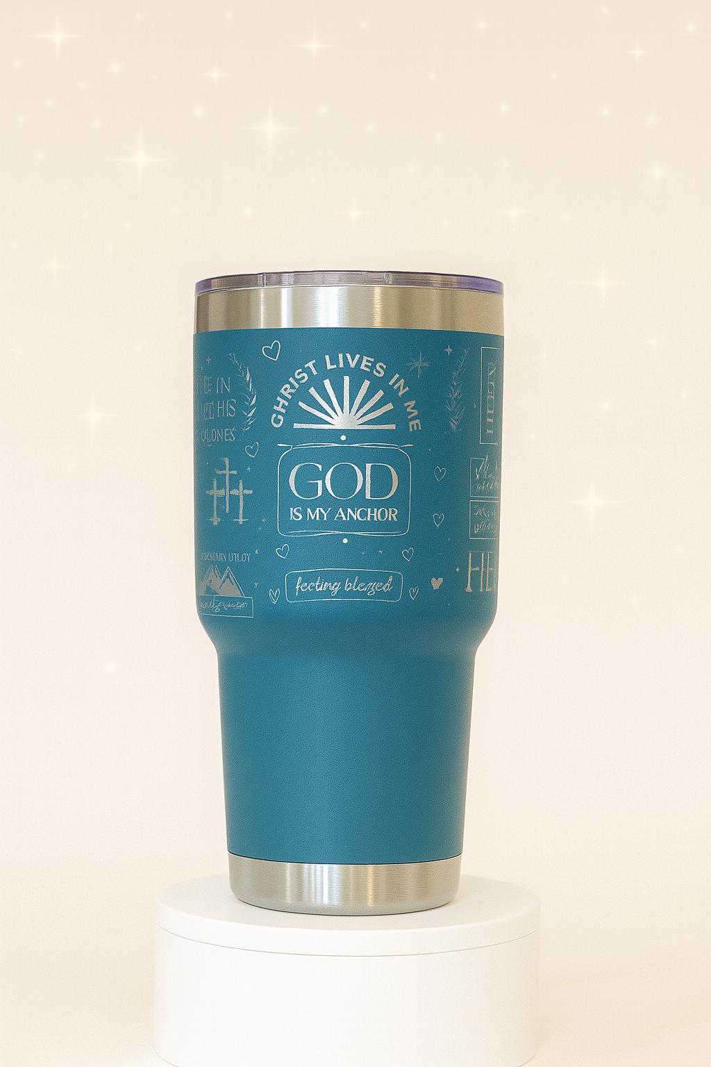 Christian Engraved Tumbler God Is My Anchor Cup Bible Verse Wrap Inspirational 40oz Mug Faith Gift for Women