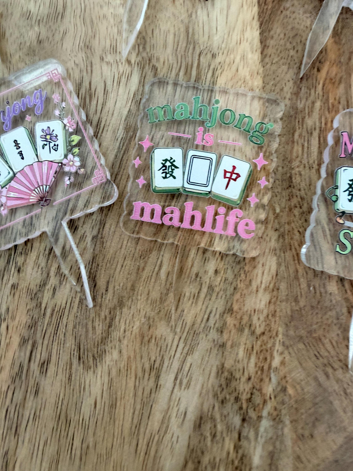 Mahjong Acrylic Cupcake Toppers, Game Night Party Decorations (Set of 6)