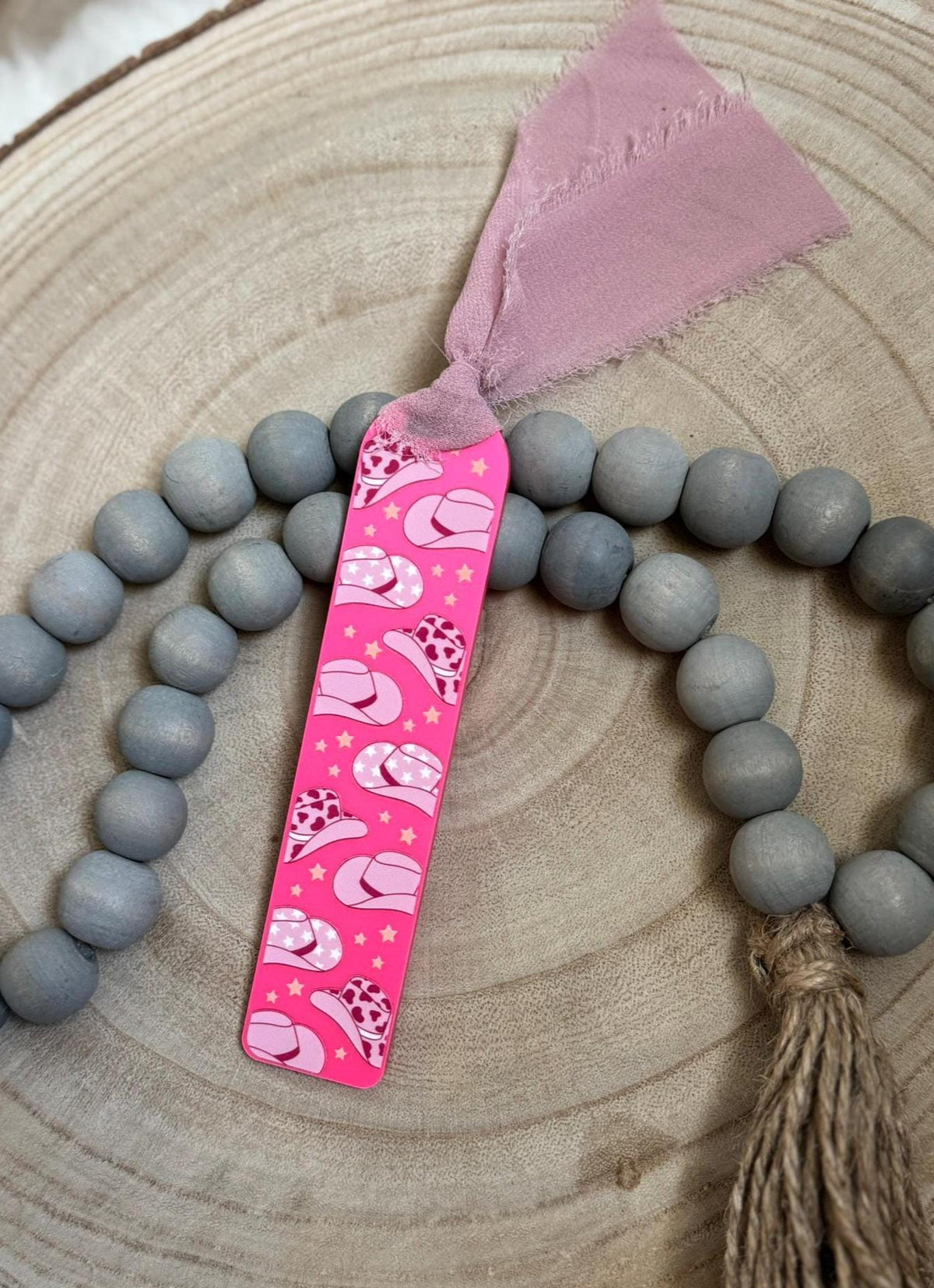 Pink Cowboy Hat Bookmark with Ribbon