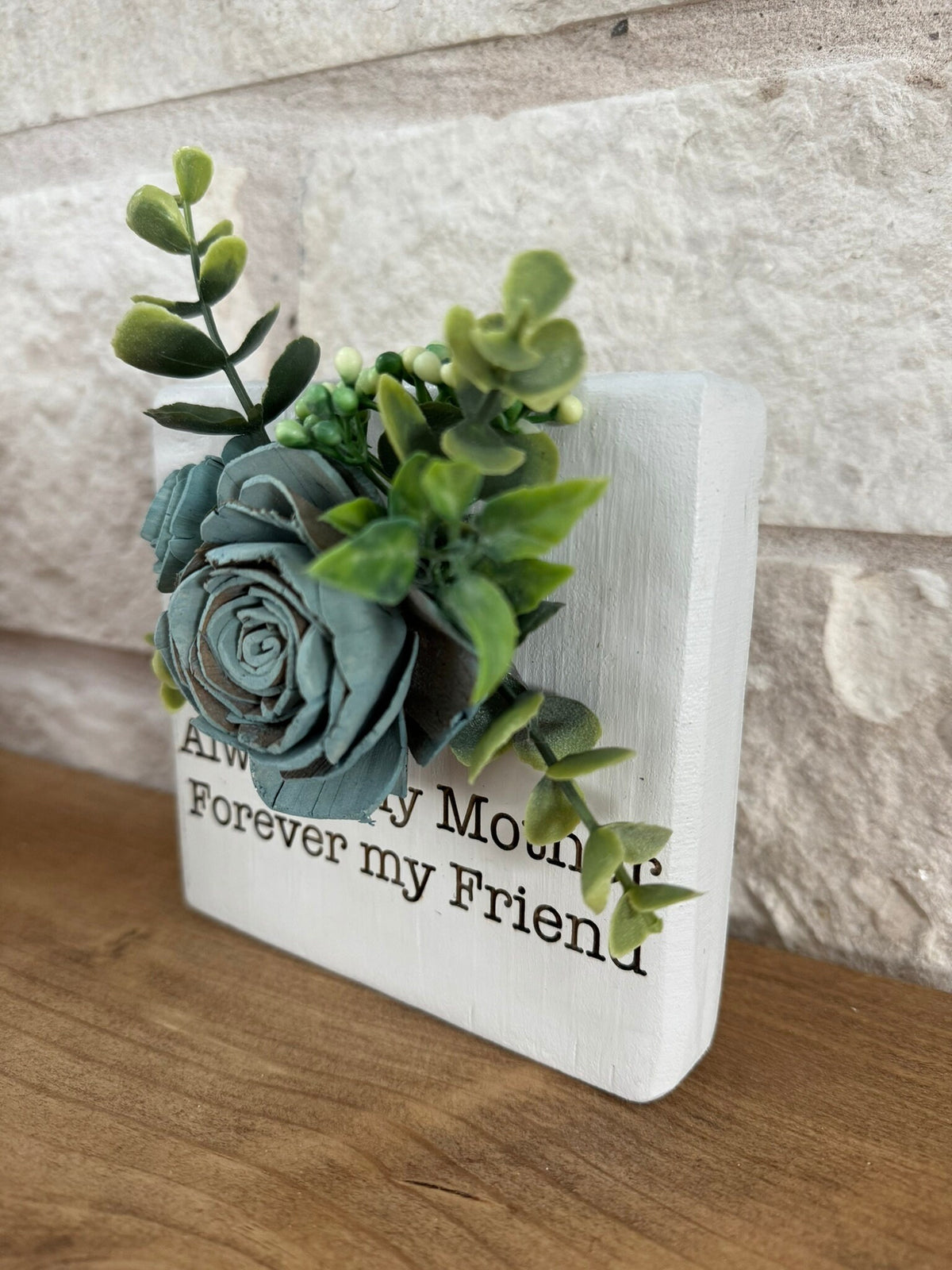 Engraved Wood Mother's Day Sign with Sola Flowers