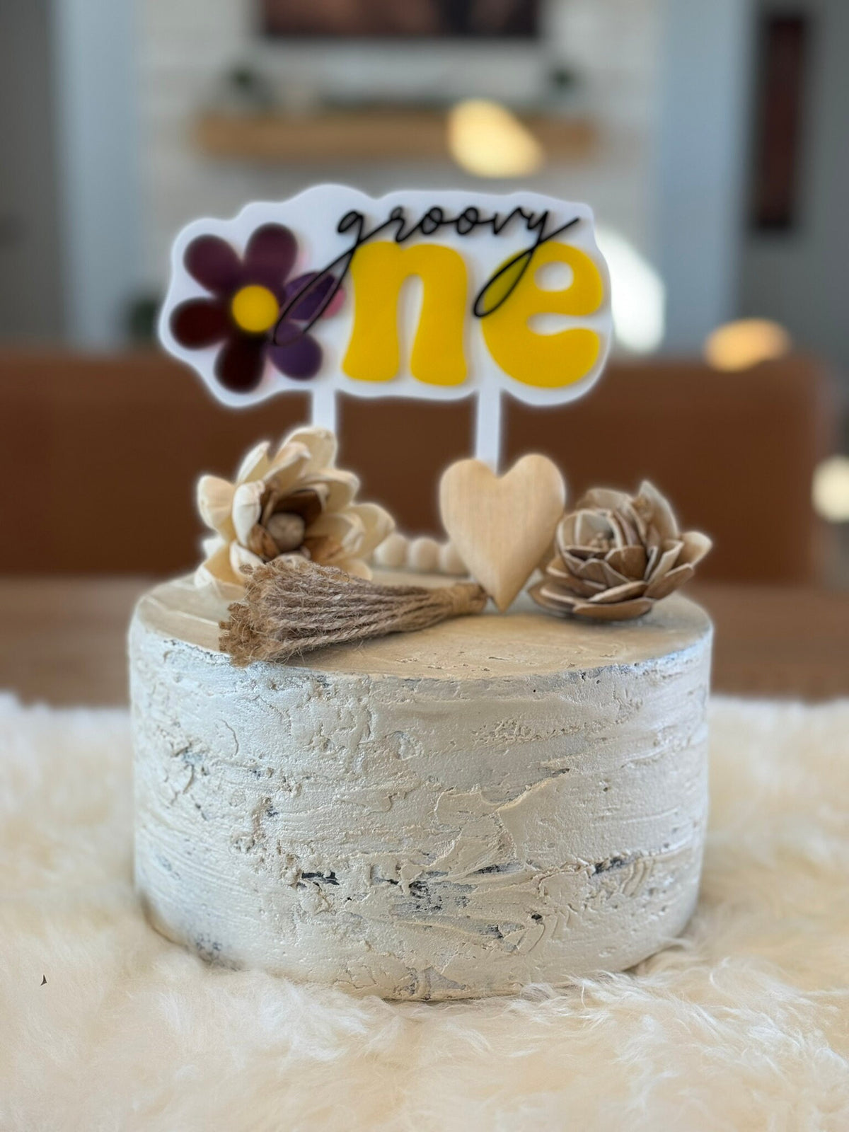 Groovy One Cake Topper, Retro Daisy 1st Birthday, Acrylic