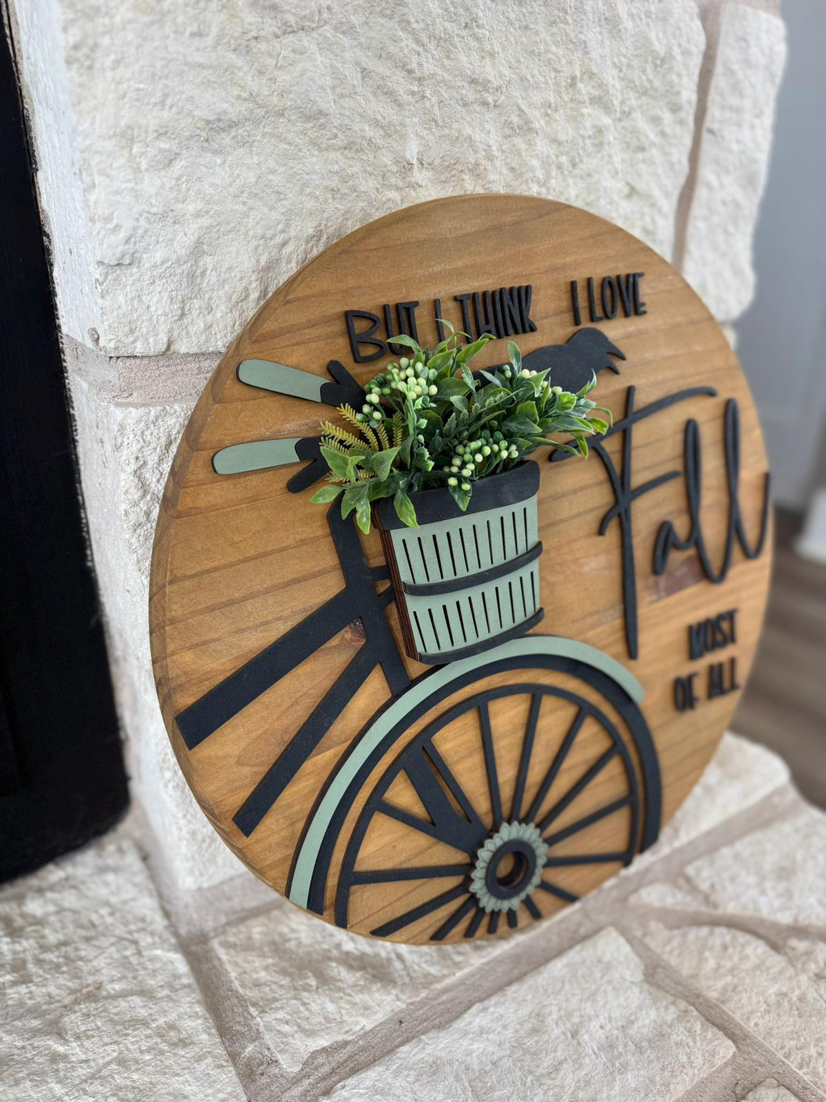 Rustic Fall Door Sign, Farmhouse Autumn Decor with Layered Bike