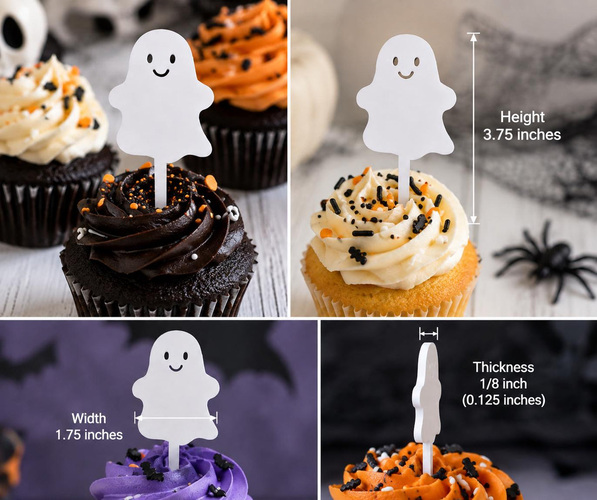 Halloween Cupcake Ghost Acrylic Toppers Party Decor Spooky Decorations set of 6