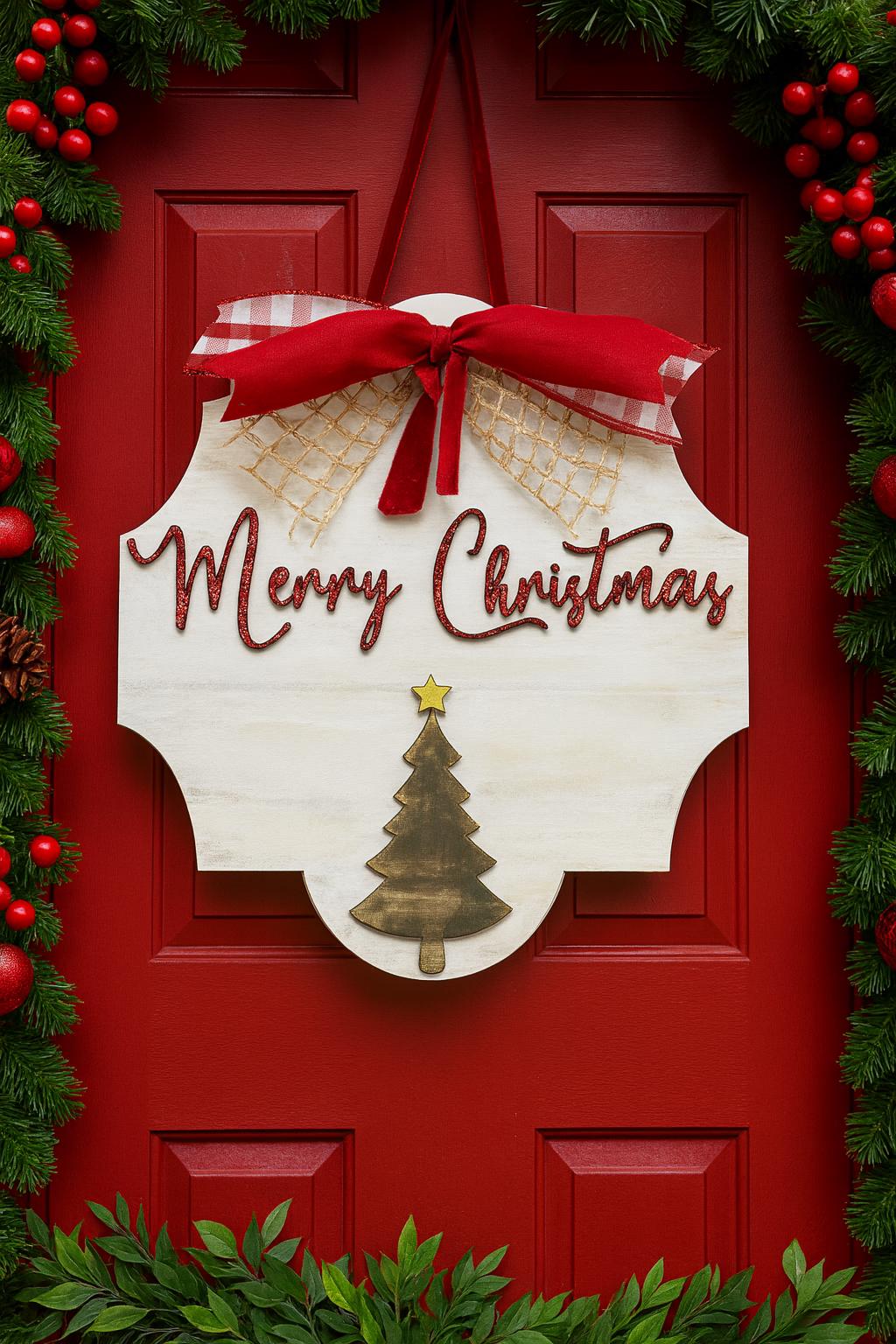 Merry Christmas Door Sign Rustic Wall Decor Farmhouse Sign Layered Wood Tree Holiday Decor