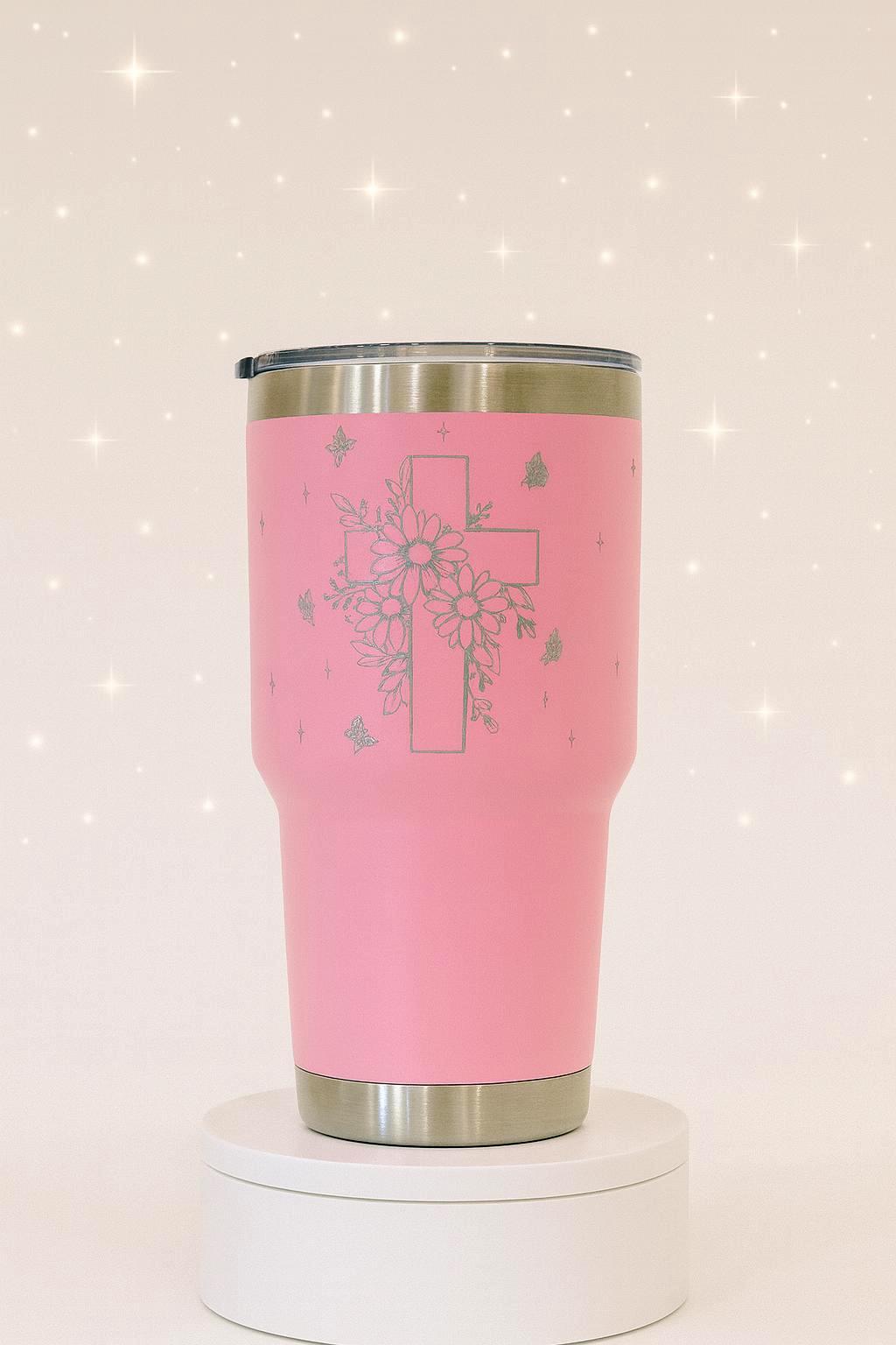 Faith Tumbler Engraved Christian Gift Floral Cross Cup Inspirational Drinkware Scripture Quote Tumbler 40oz