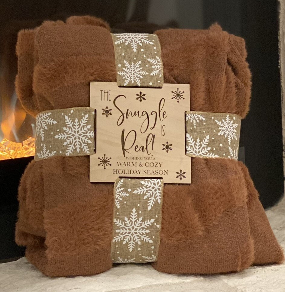 Laser Engraved Birch Blanket Tag: "The Snuggle is Real"