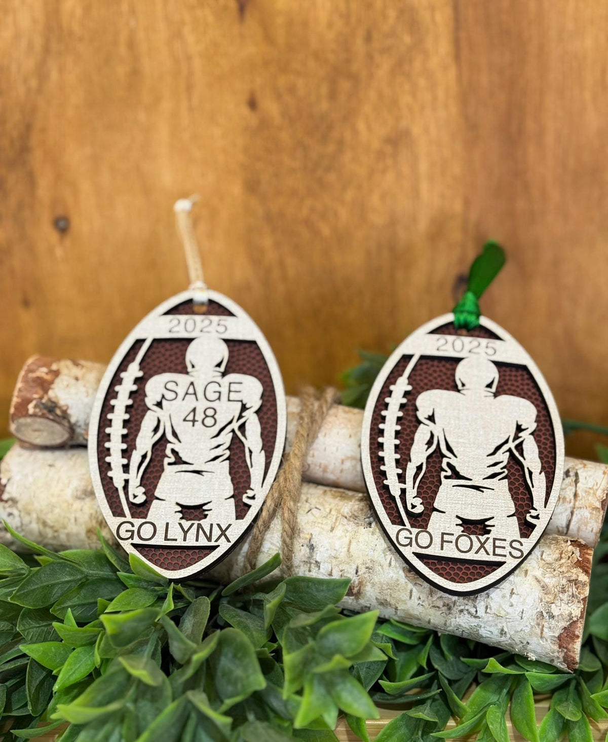 Custom Football Ornament Personalized Player Number Name Wood Leatherette Sport Team Gift Senior 2025 Keepsake
