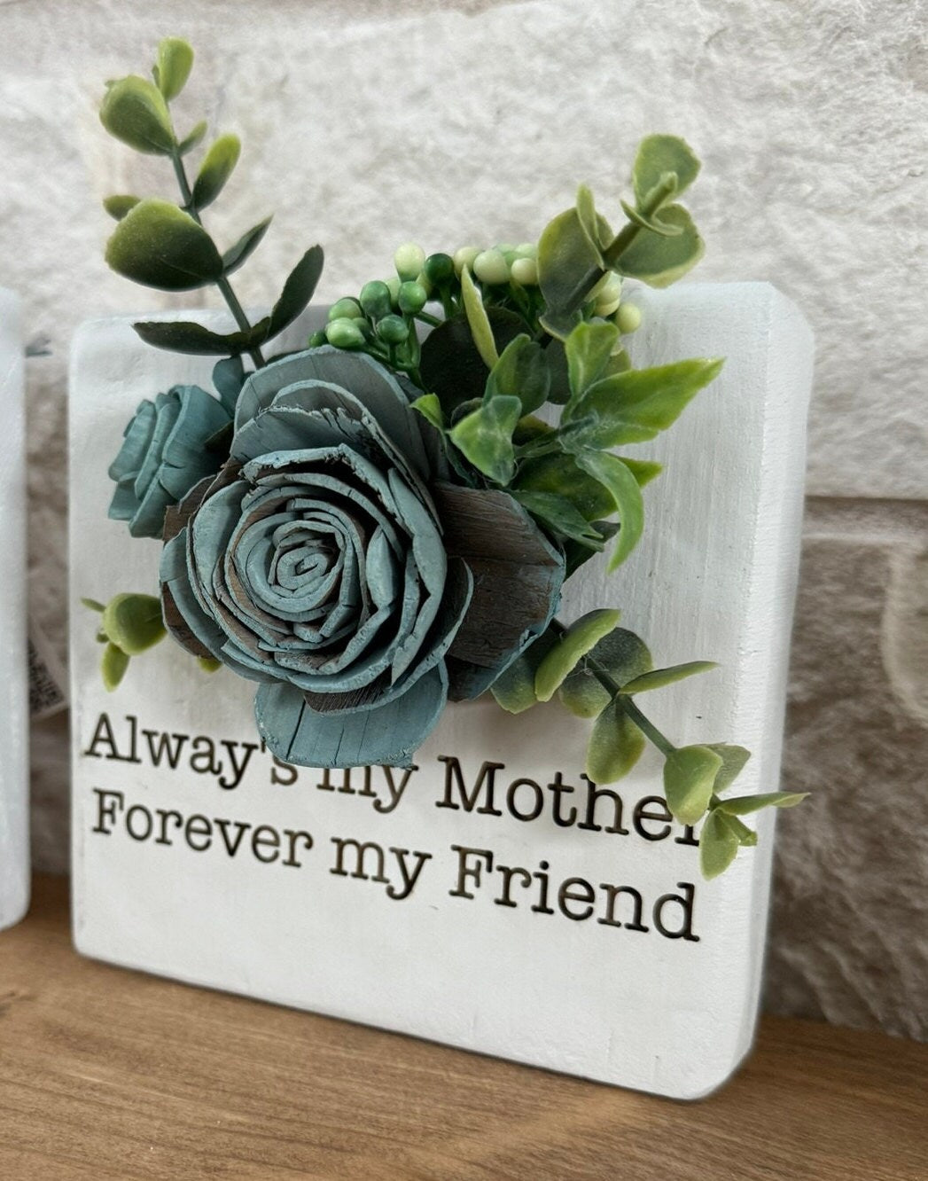 Engraved Wood Mother's Day Sign with Sola Flowers