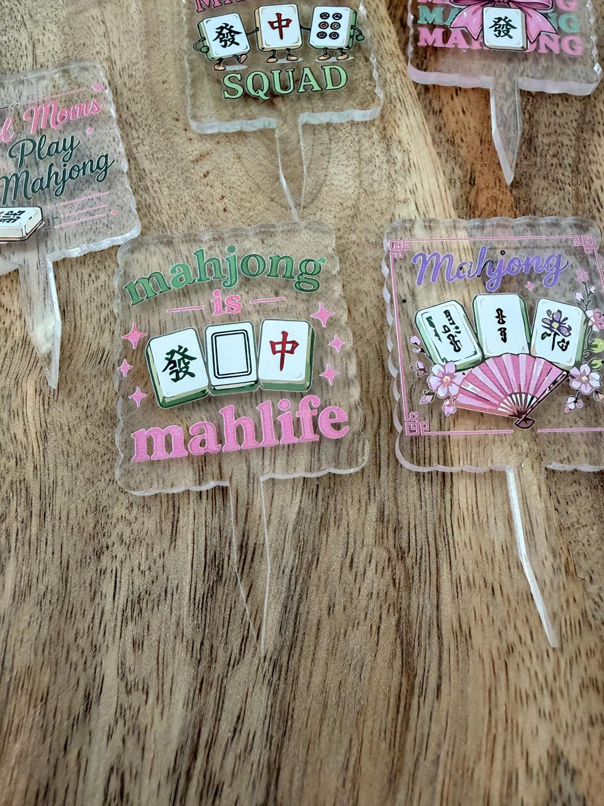 Mahjong Acrylic Cupcake Toppers, Game Night Party Decorations (Set of 6)