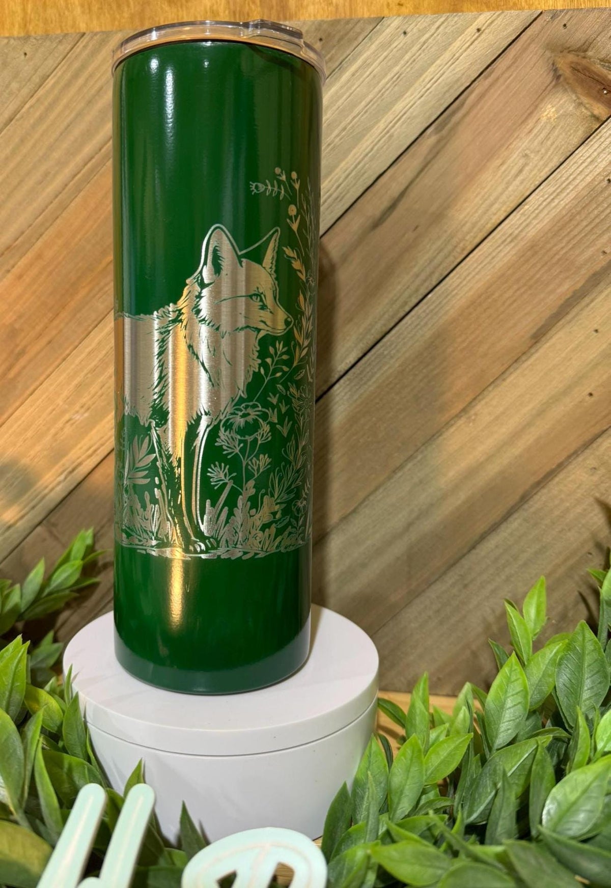 Engraved Fox Tumbler, Woodland Scene Insulated Travel Mug