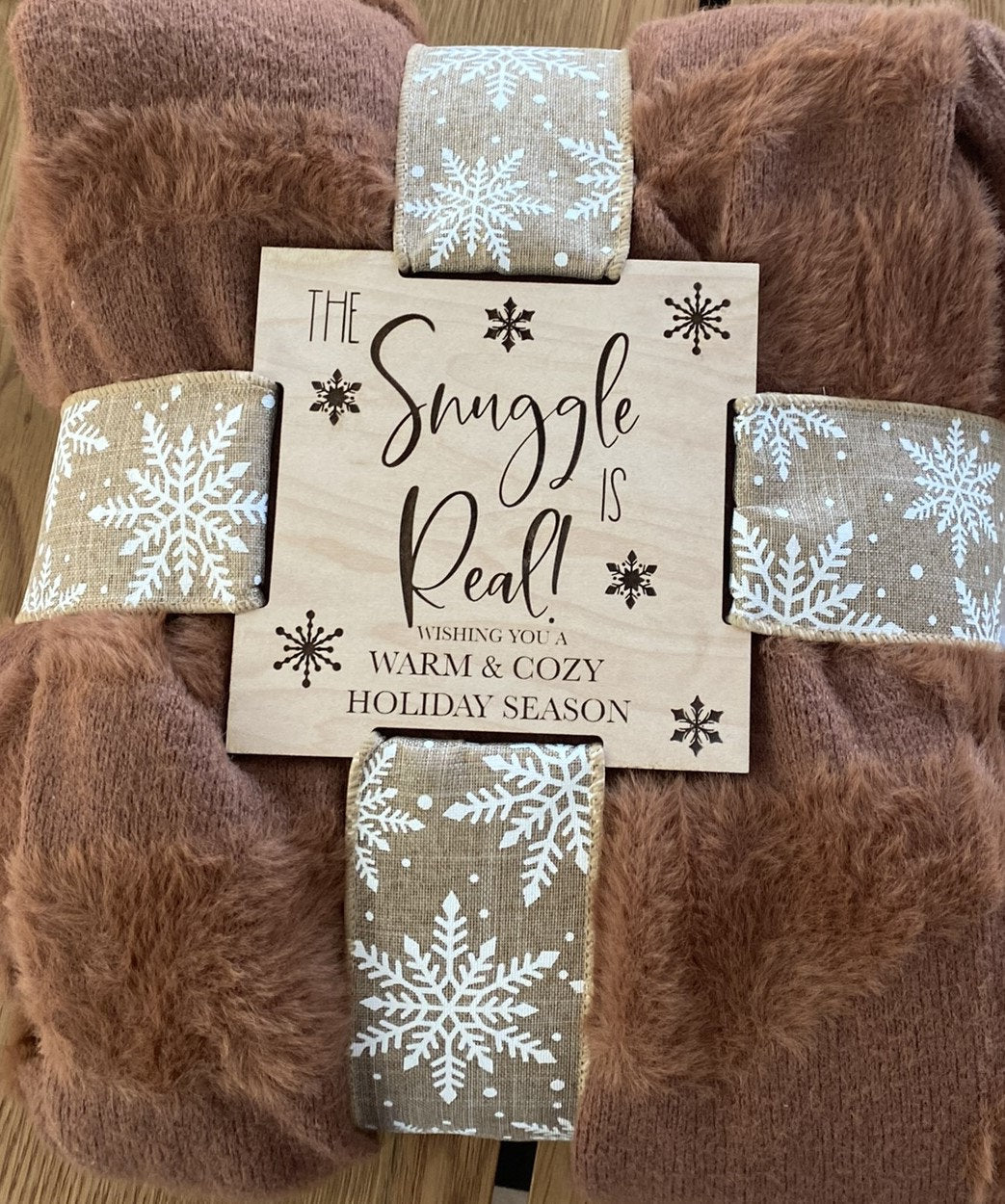 Laser Engraved Birch Blanket Tag: "The Snuggle is Real"