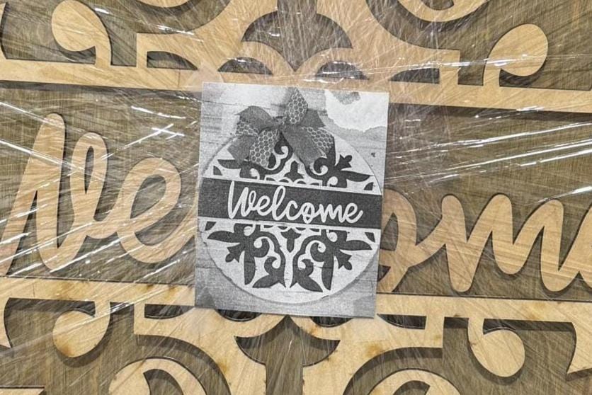 Welcome Scroll Pattern wood round farmhouse door hanger elegant door hanger welcome sign DIY Modern Farmhouse Door Hanger Entry door classy