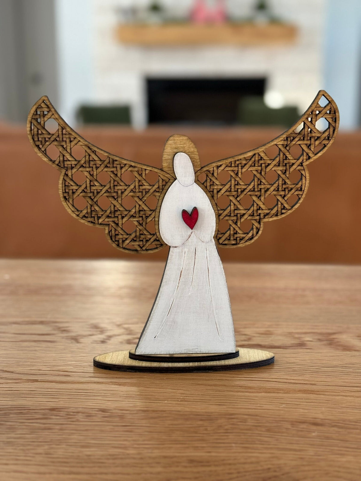 Cane Winged Angel with Heart, Remembrance Memorial Shelf Sitter