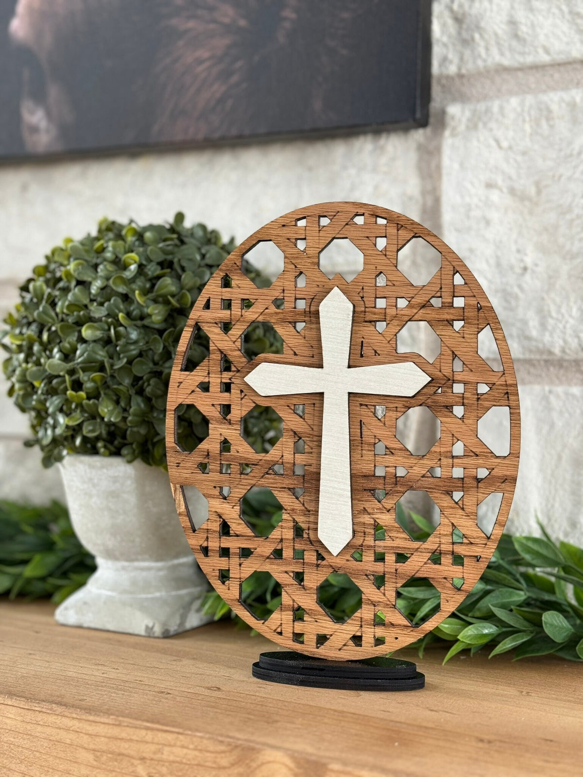 Handcrafted Cane Weave Cross, Remembrance Shelf Sitter