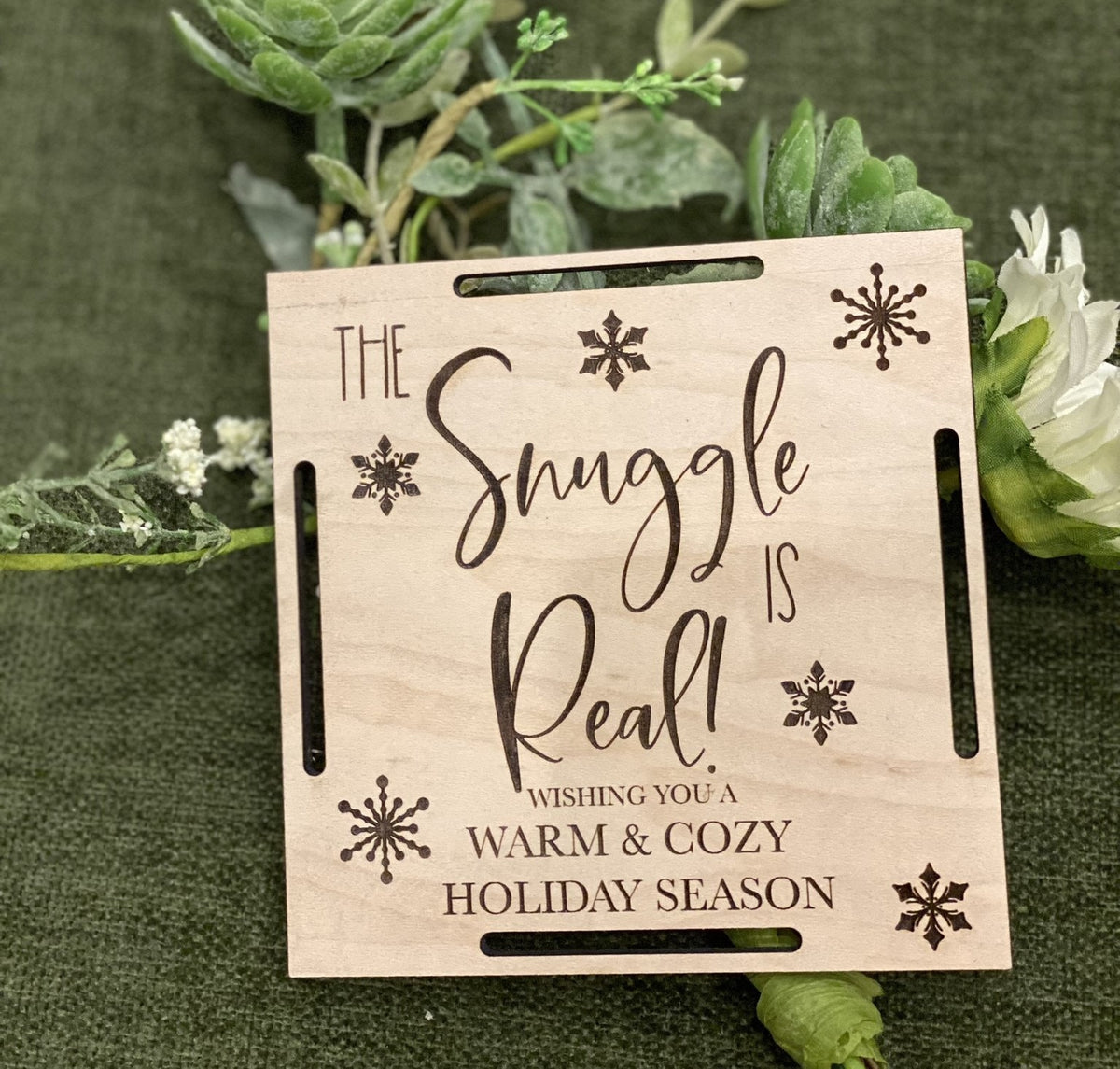 Laser Engraved Birch Blanket Tag: "The Snuggle is Real"