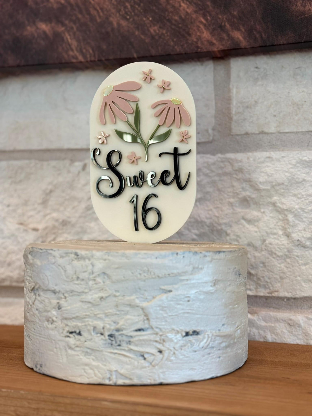 Sweet 16 Cake Topper Floral Pastel Garden Party Decor Acrylic