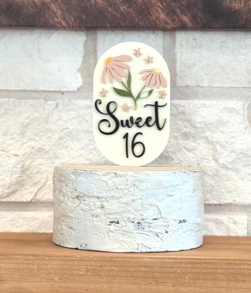 Sweet 16 Cake Topper Floral Pastel Garden Party Decor Acrylic