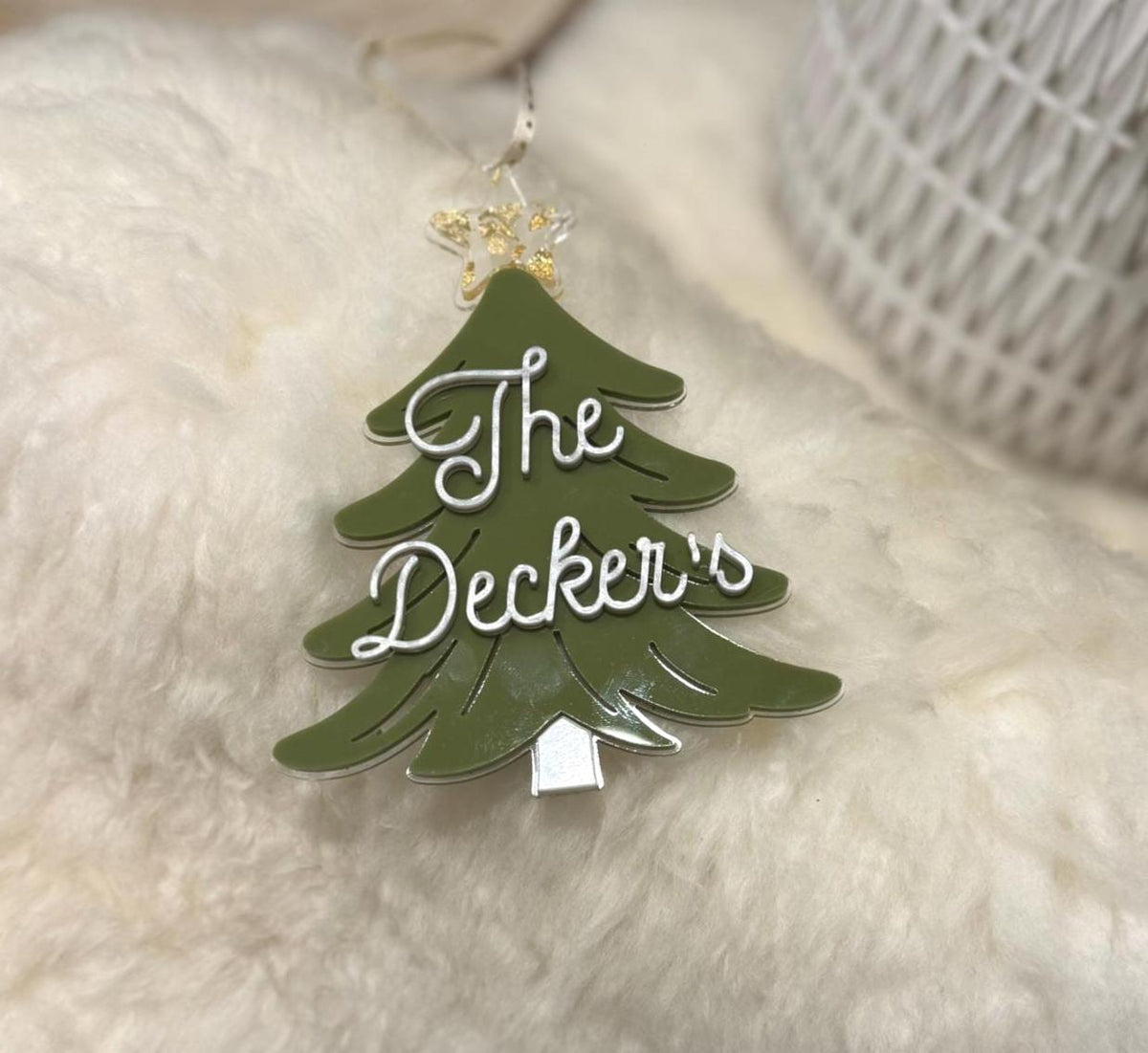 Personalized Family Name Christmas Tree Ornament: Laser Cut Acrylic