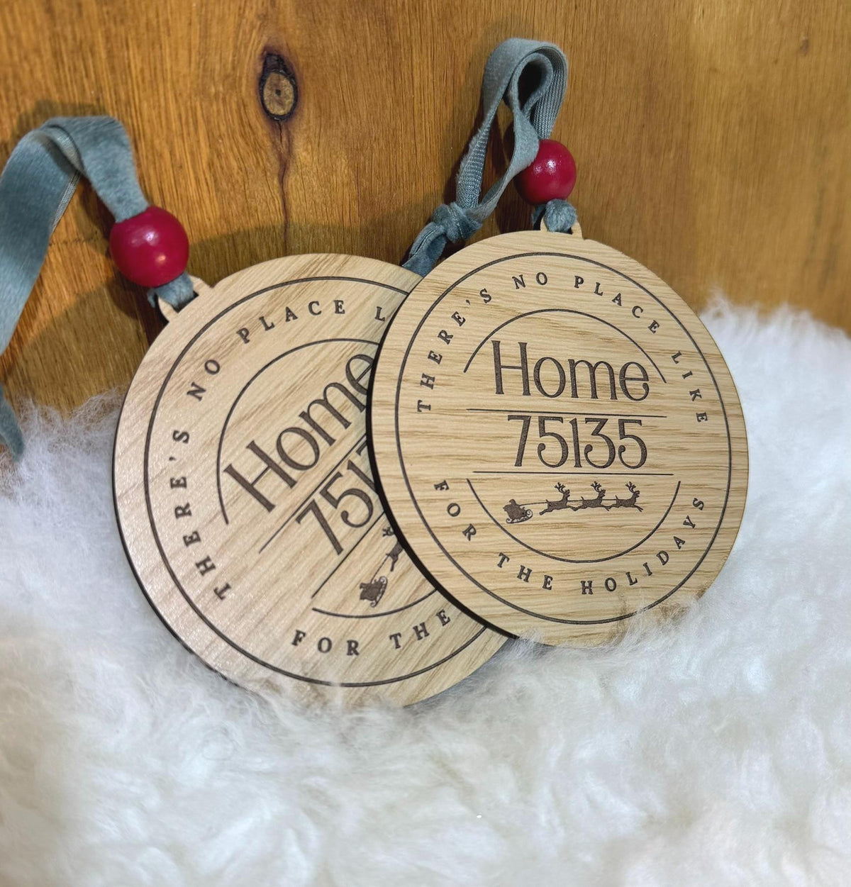 Custom Zip Code Ornament Wood Christmas Ornament Personalized Holiday Gift Velvet Ribbon Engraved