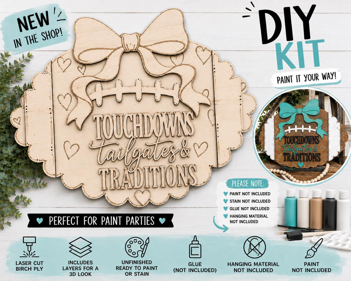 Football Door Hanger Kit Unfinished Birch Plywood, Paint Party Craft Blank; DIY Football