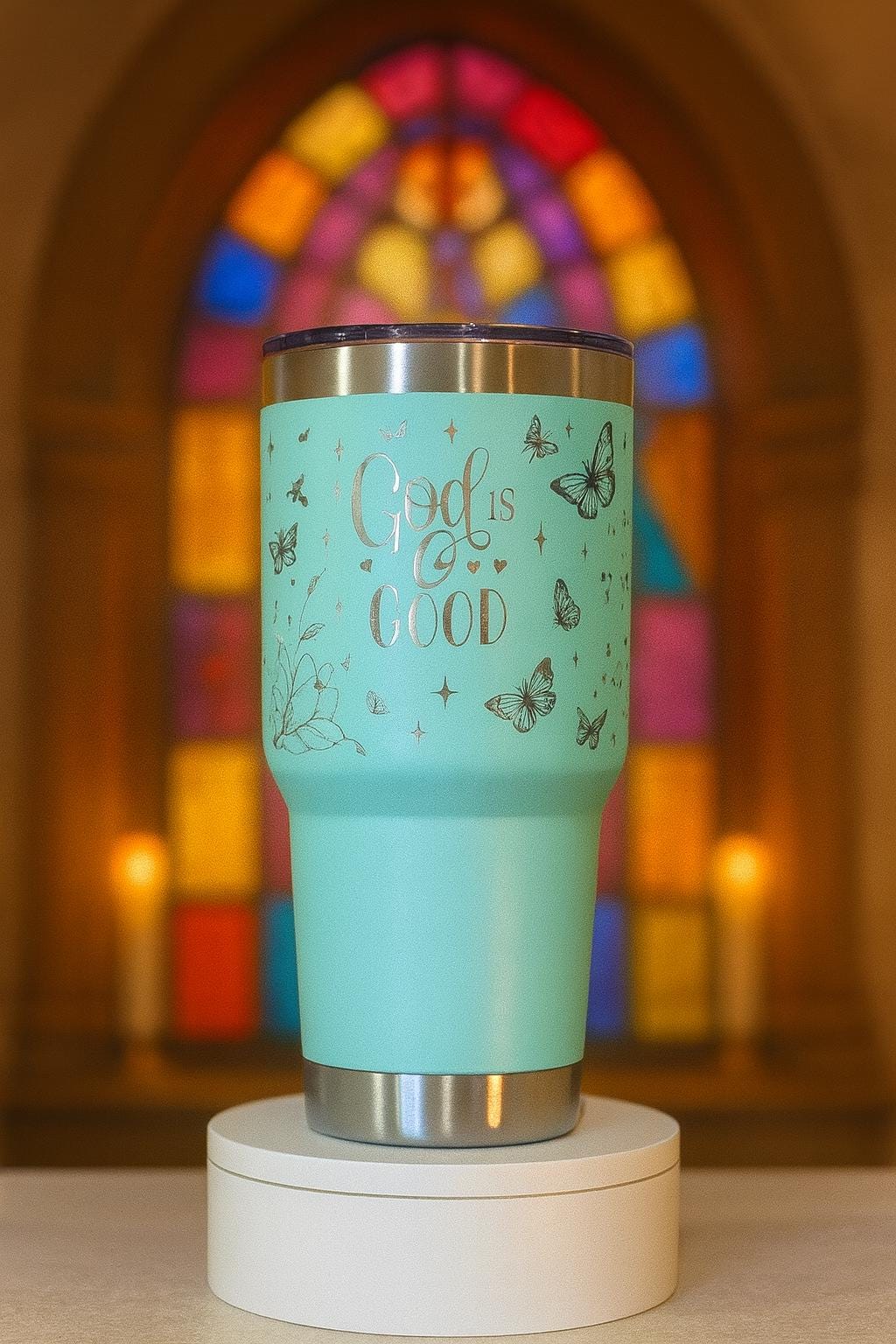 God Is Good Tumbler Christian Butterfly Cup Inspirational Engraved 40oz Tumbler Faith Gift for Women religious present