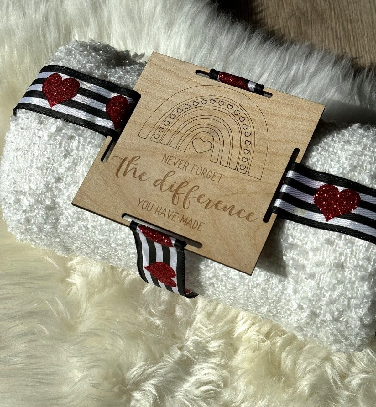 Engraved Wood Blanket Tag: Rainbow Thank You Gift, 5x5